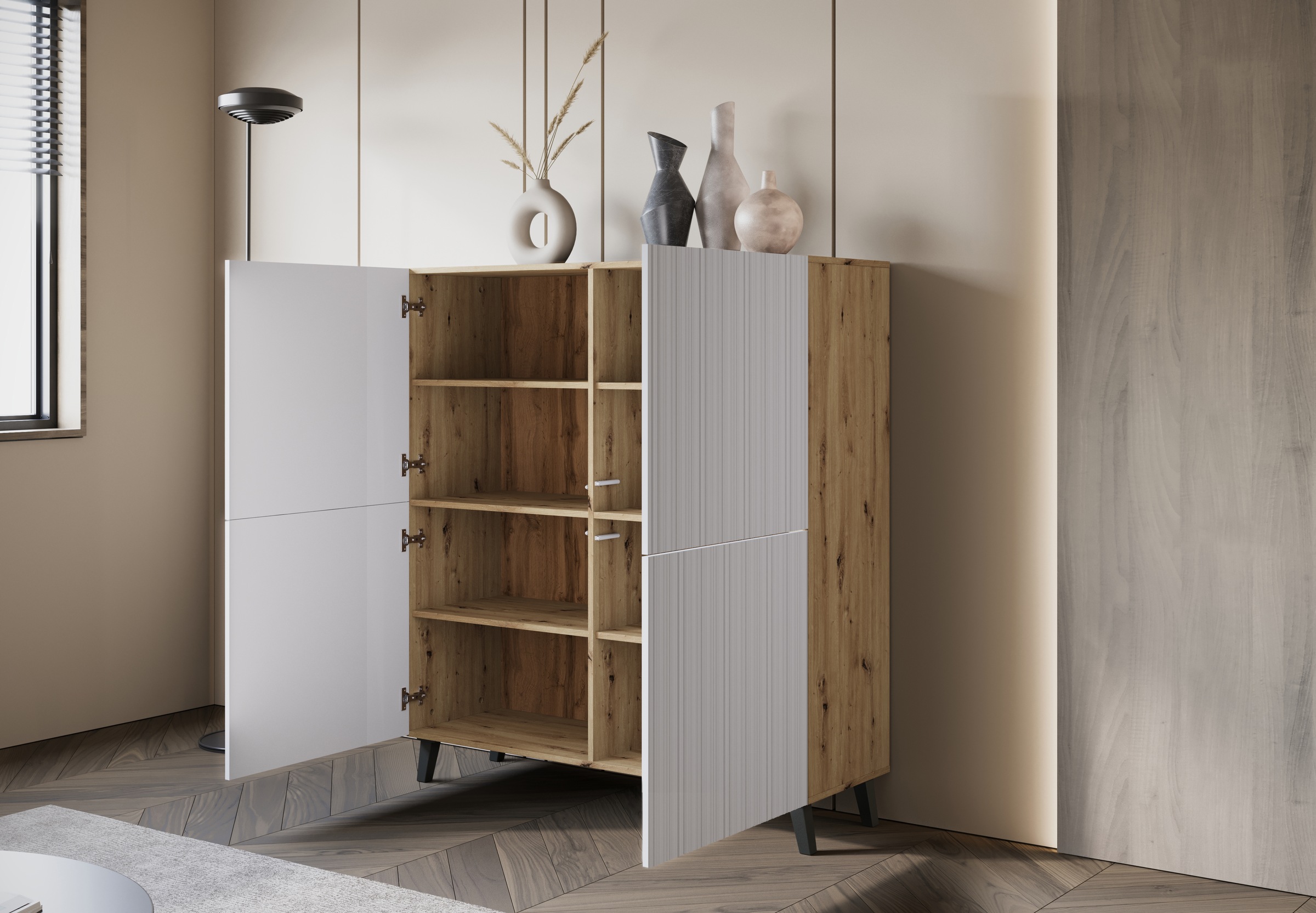 INOSIGN Highboard »HIGHBOARD PHUKET«, (1 St.), moderne Kommode mit 4 Türen und 8 Fächern, Breite 120 cm