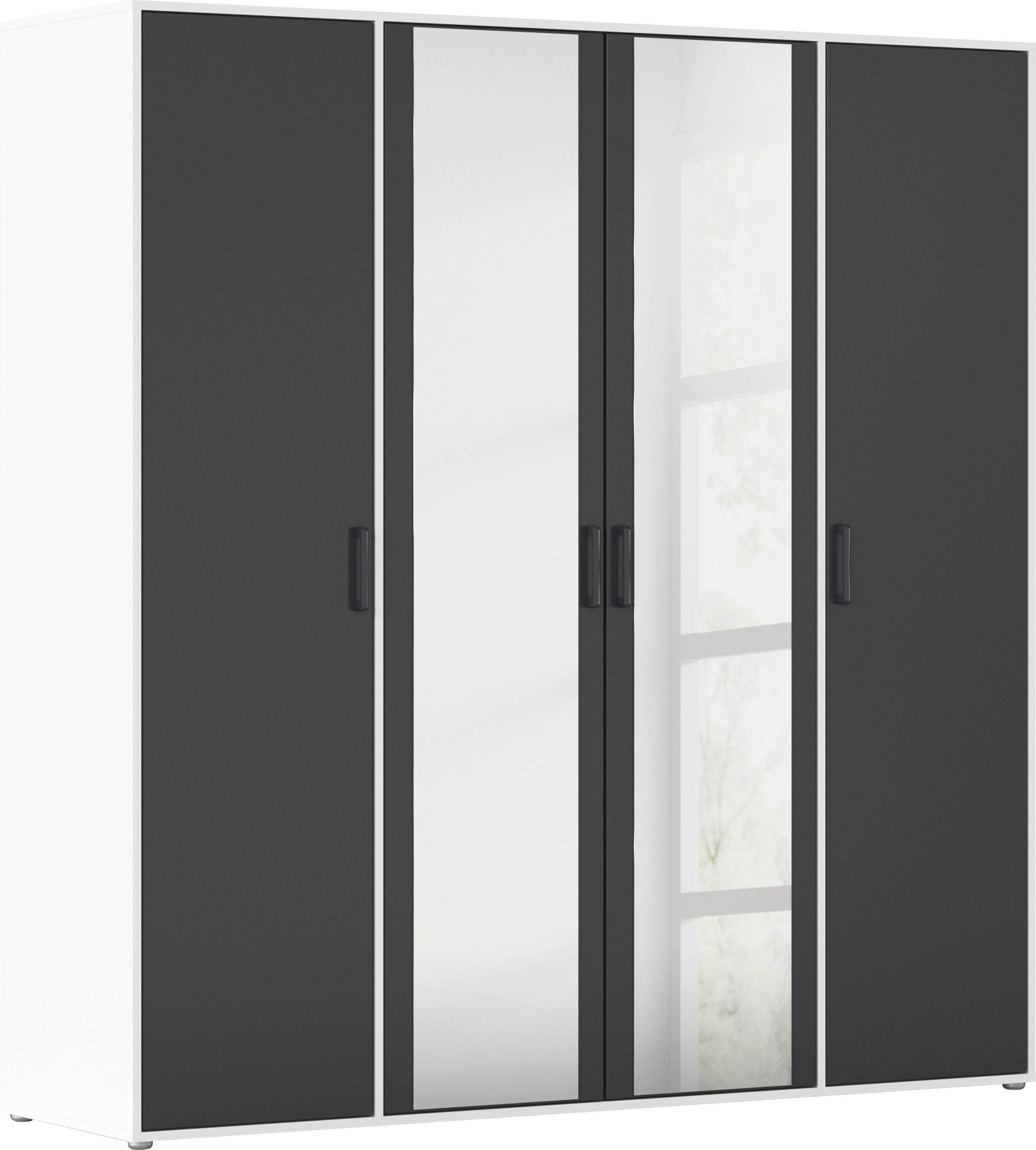 rauch "Kleiderschrank Schrank Garderobe Wäscheschrank VOYAGER" in 3 verschiedenen Ausstattungen BASIC/CLASSIC/PREMIUM, mit modernen Griffen in Graumetallic und Spiegel