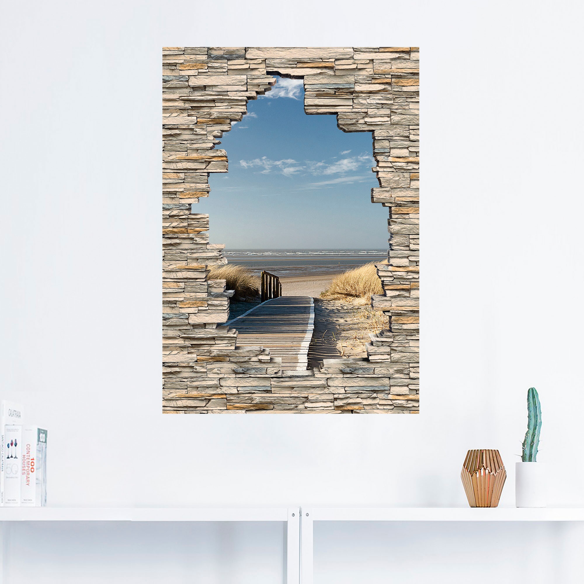 Artland Wandbild »Nordseestrand Langeoog Steg (1 Strandbilder, bestellen Leinwandbild, Größen versch. Wandaufkleber Stein in Alubild, BAUR Poster | St.), oder als Mauer«