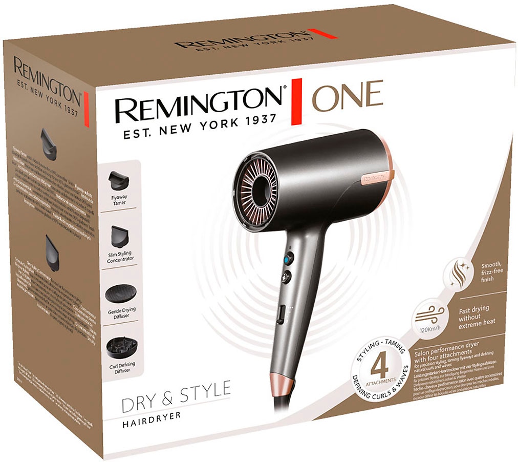 Remington Haartrockner »D6077 ONE Dry & Style Hairdryer«, 2000 W, 4 Aufsätze, 120 km/h Luftstrom, 4 Aufsätze, 8 Heiz-& Geschwindigkeitskombinationen