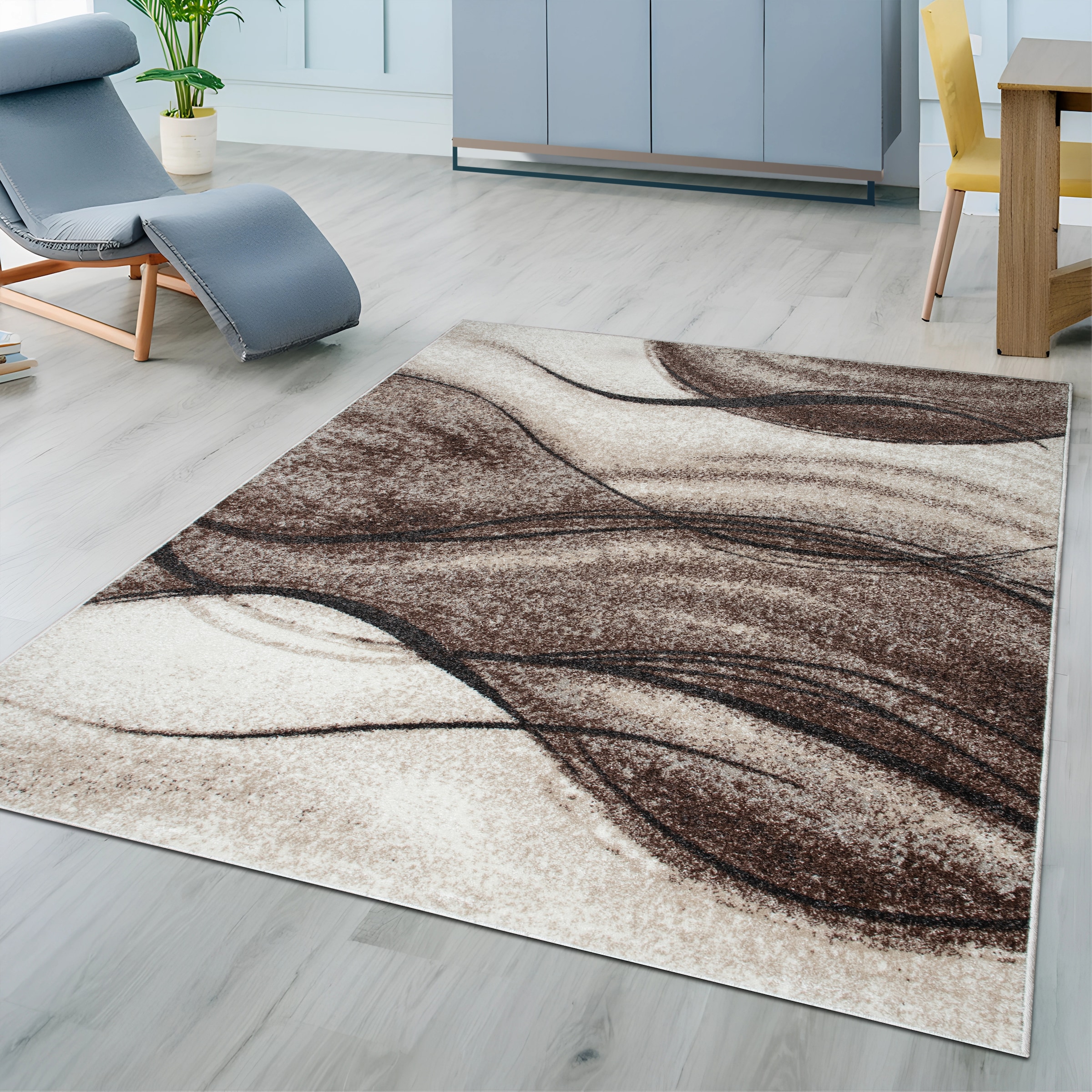 my home Teppich »Tritom«, rechteckig, 9 mm Höhe, mit besonders weichem Flor, Kurzflor, modernes Wellen Muster