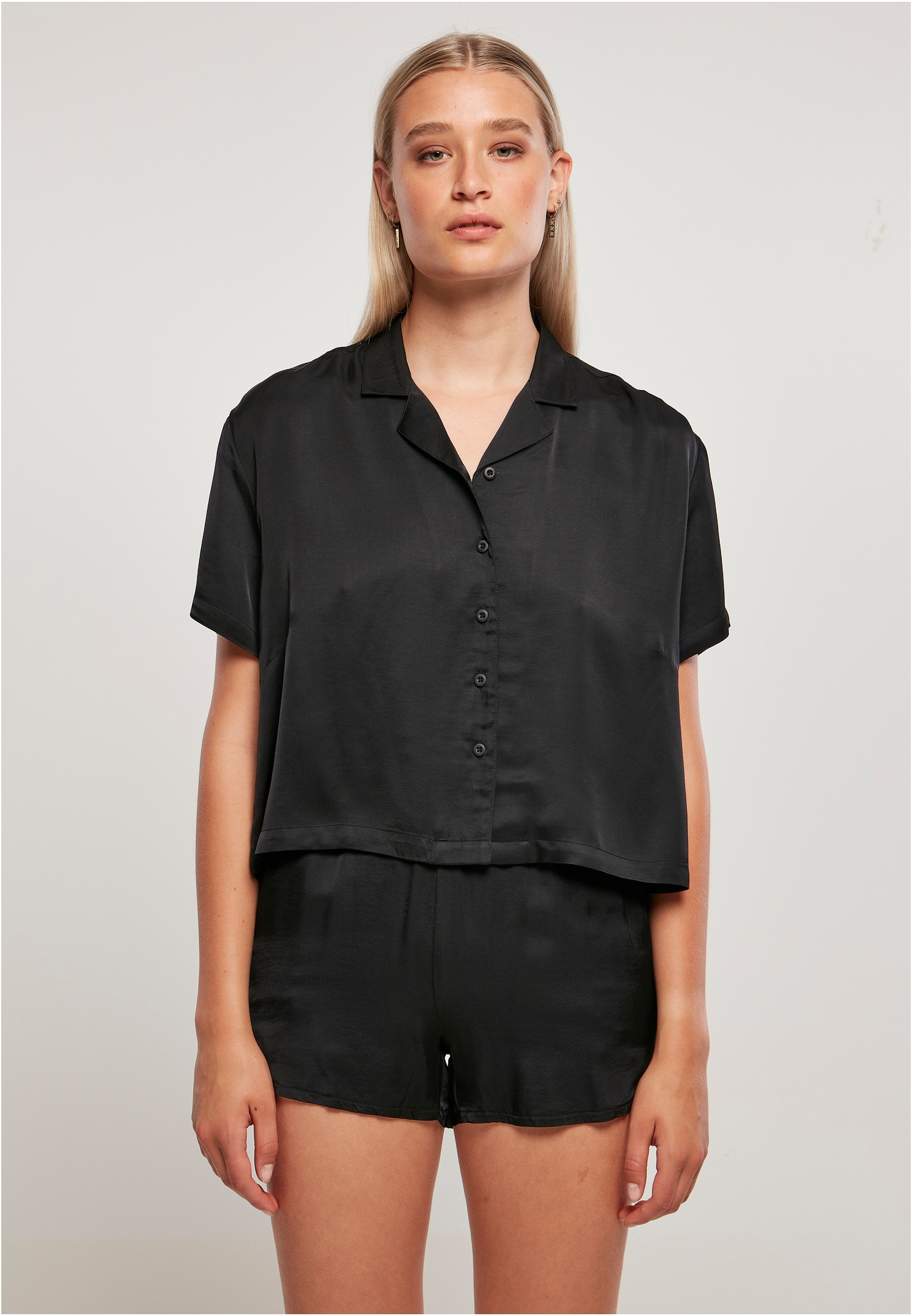 Black Friday URBAN CLASSICS Langarmhemd »Damen Ladies Viscose Satin Resort  Shirt«, (1 tlg.) | BAUR