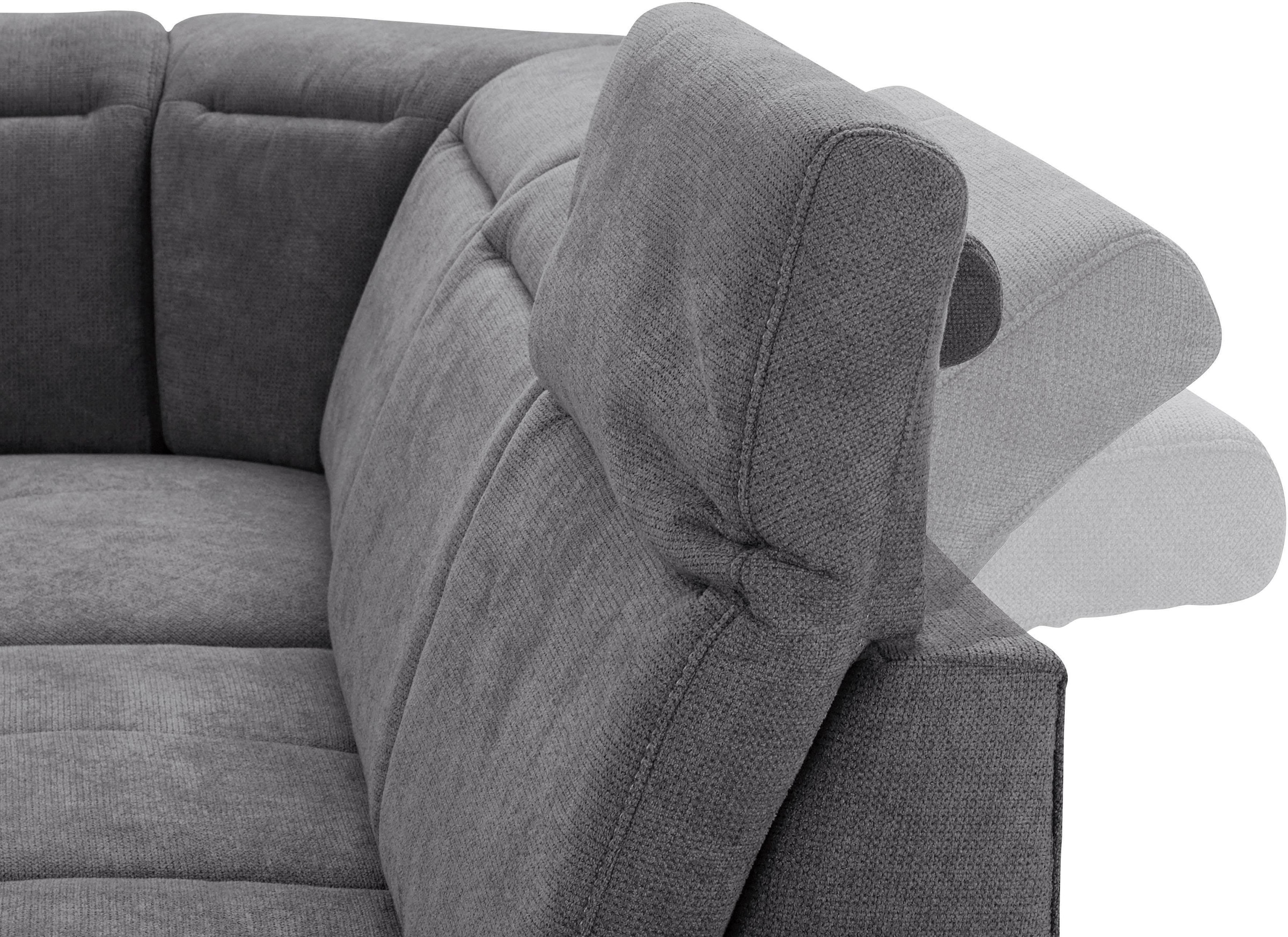 Places of Style Ecksofa »Cornwall L-Form«, incl. Sitztiefenverstellung, mit Bettfunktion und Kopfteilverstellung