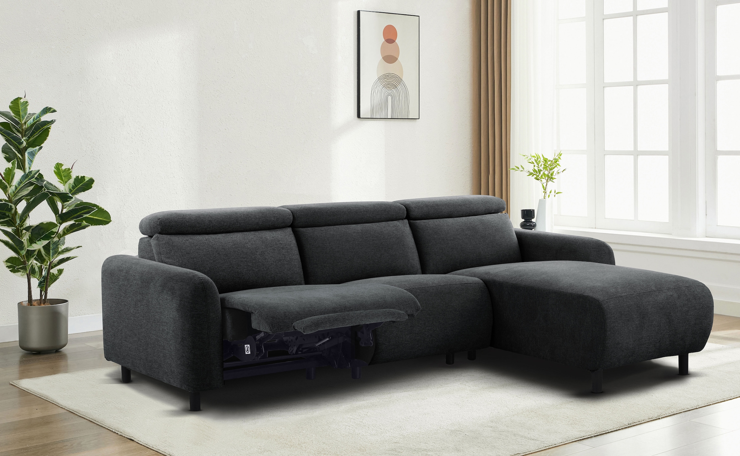 Home affaire Ecksofa »SKAANE Struktur, L-Form, 274 cm, manuelle u. elektrische Funktion,«, 274 cm, mit Kopfteilverstellung und man. oder elektr. Relaxfunktion