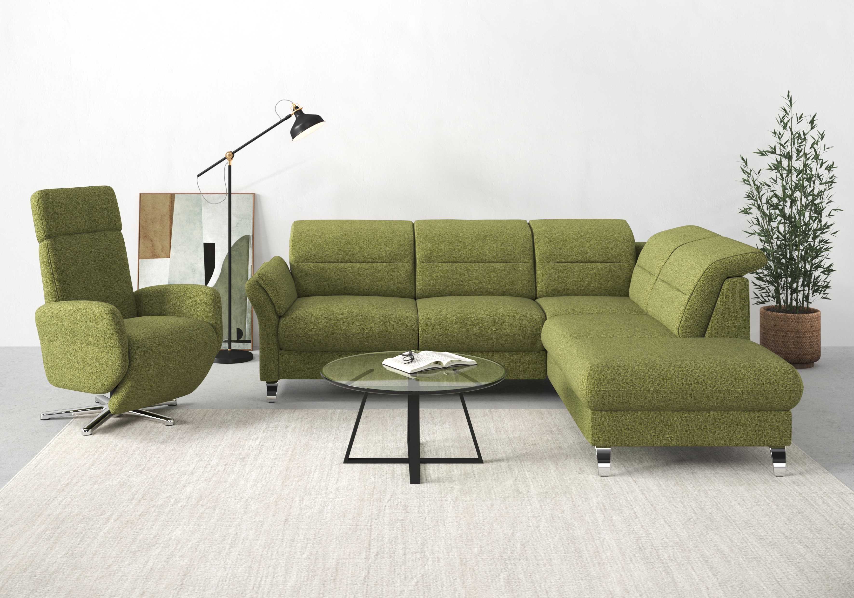 sit&more Ecksofa "Grenoble L-Form mit Federkern" wahlweise mit Schlaffunktion, Bettkasten, Arm- und Kopfteilverstellung