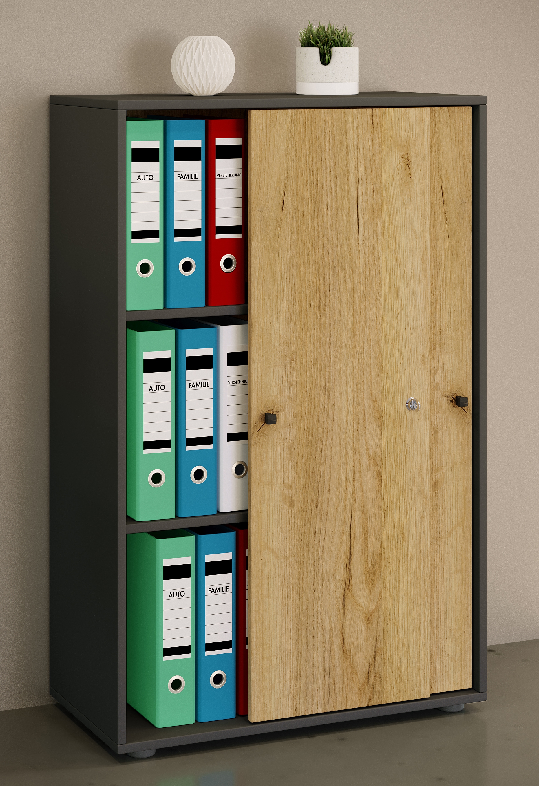 VCM Aktenschrank »VCM Büroschrank mit 3 Fächern | moderner Aktenschrank mit Schiebetüren | Maße ca. B. 70 x H. 111 x T. 40 cm ¿ Lona 3-Fach«, (1 St.)