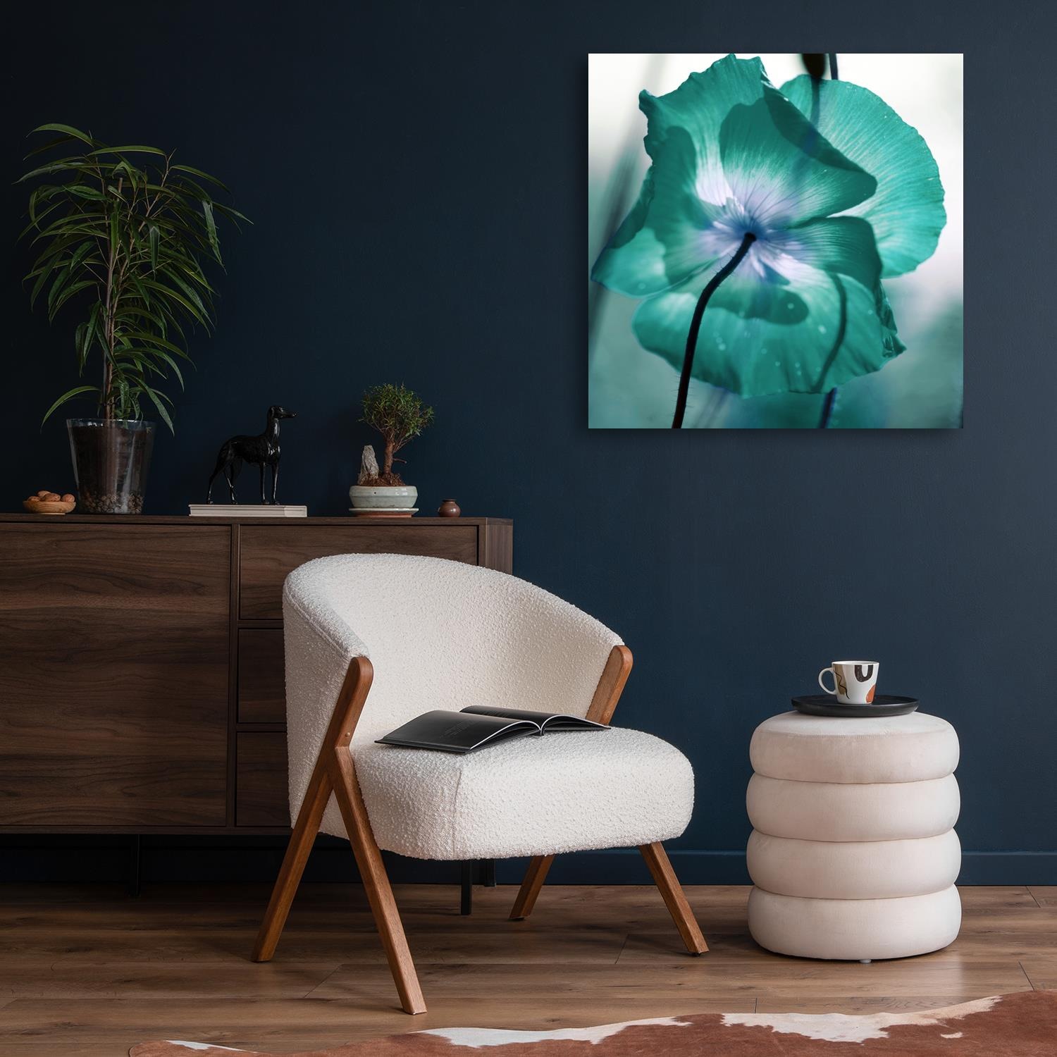 XXL-Wandbild QUEENCE "Akustikbild Blüte in Türkis", farbe bild(er): grün, B:120cm H:120cm T:2,5cm, Polyester, Bilder, Einfache Akustiklösung ohne Baumaßnahme, Schalldämmung, Paneele 2