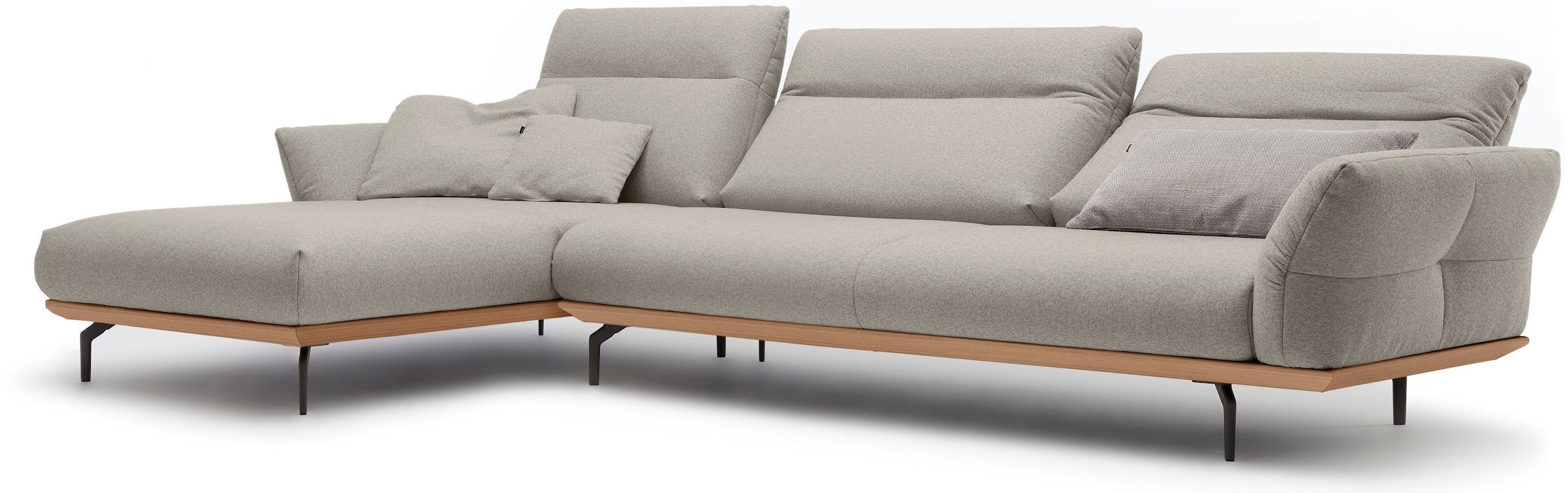 Creation BY ROLF BENZ Ecksofa »CR.460«, Sockel in Eiche, Winkelfüße in Umbragrau, Breite 338 cm