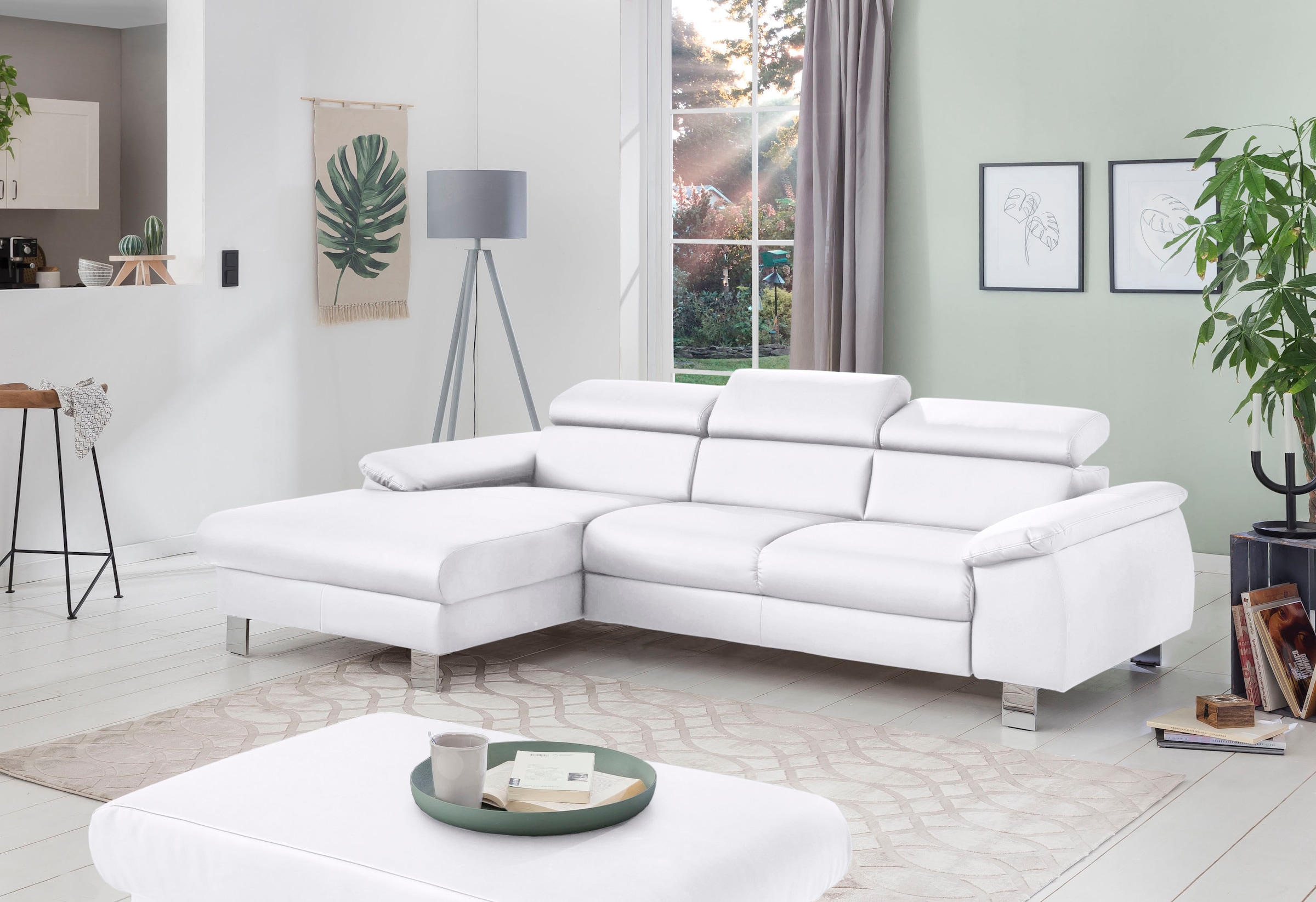 COTTA Ecksofa "Komaris L-Form, B: 244 cm" mit Kopfteilverstellung, optional Schlaffunktion, Bettkasten & Licht
