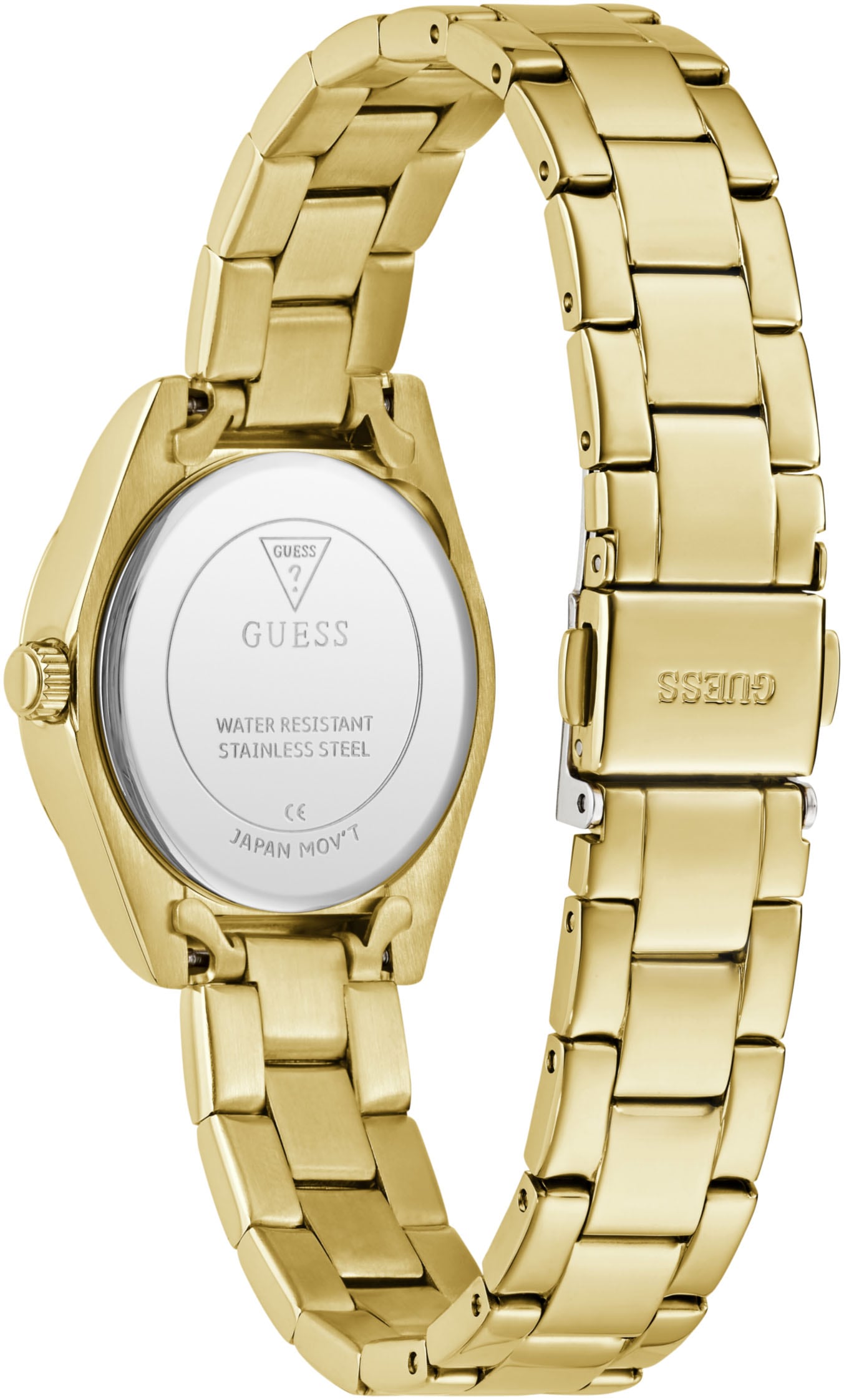 Guess Quarzuhr »MINI LUNA GLITZ«, Armbanduhr, Damenuhr, Edelstahlarmband, analog, Kristallsteine
