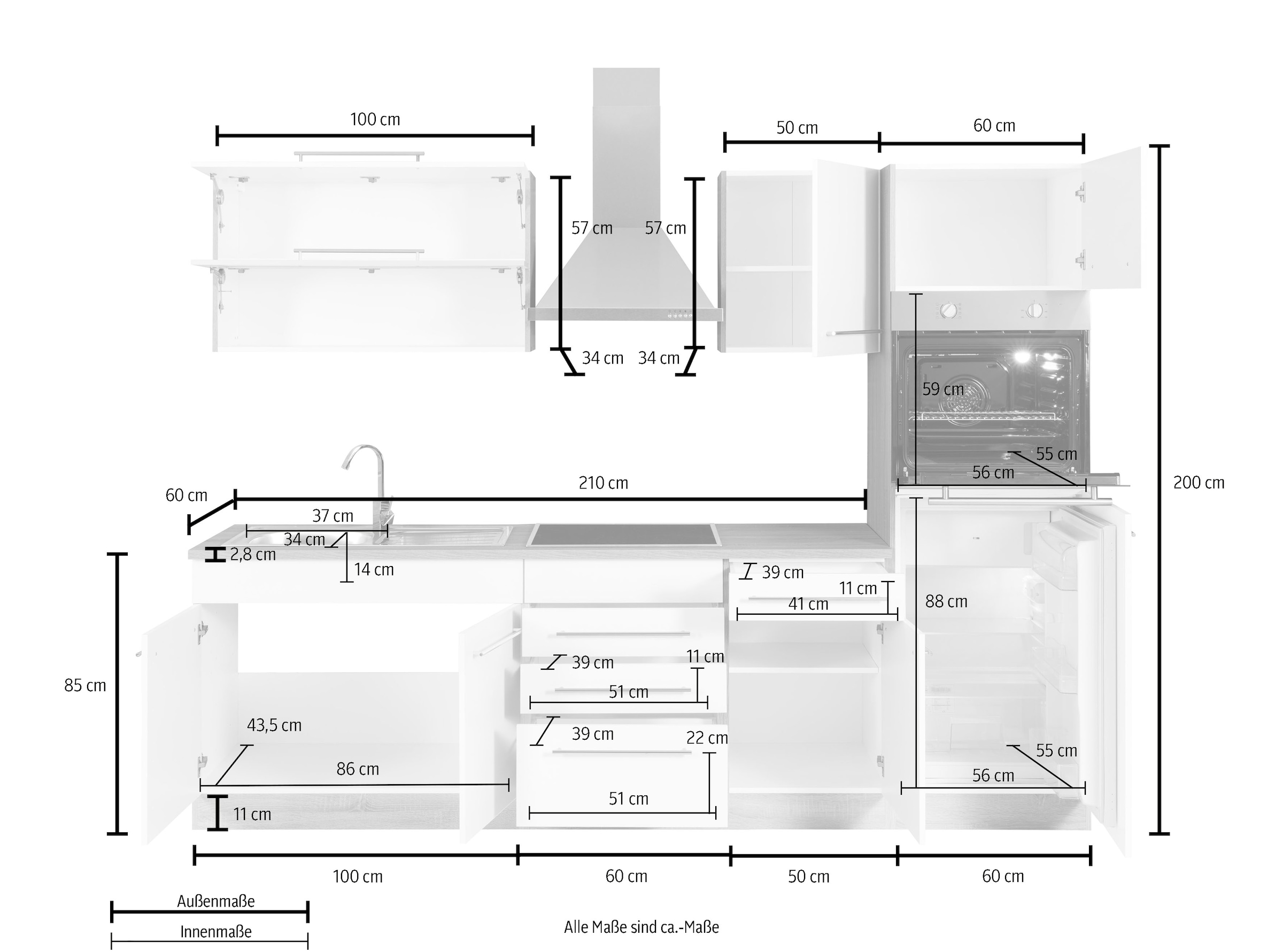 KOCHSTATION Küchenzeile »KS-Eton«, mit E-Geräten, Breite 270 cm