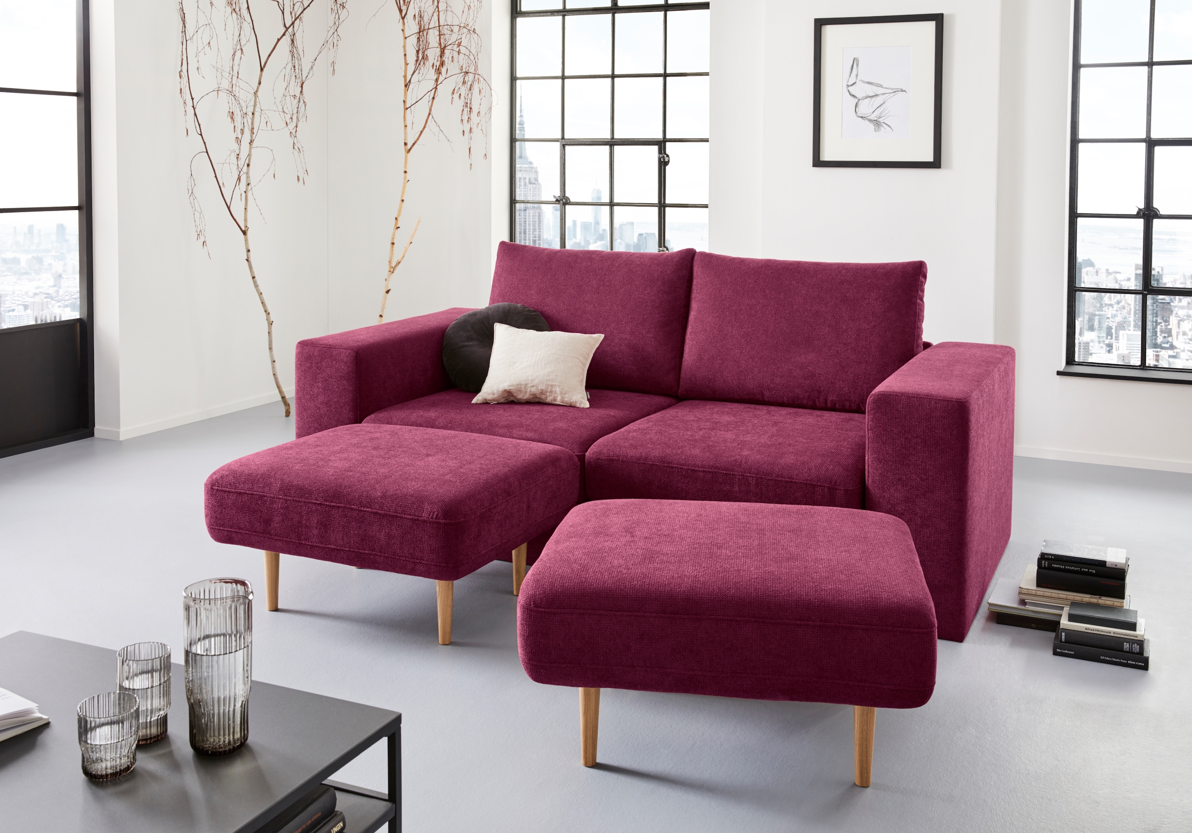 LOOKS by Wolfgang Joop 3-Sitzer "Looksv", Verwandlungssofa: aus Sofa wird Sofa mit 2 Hockern