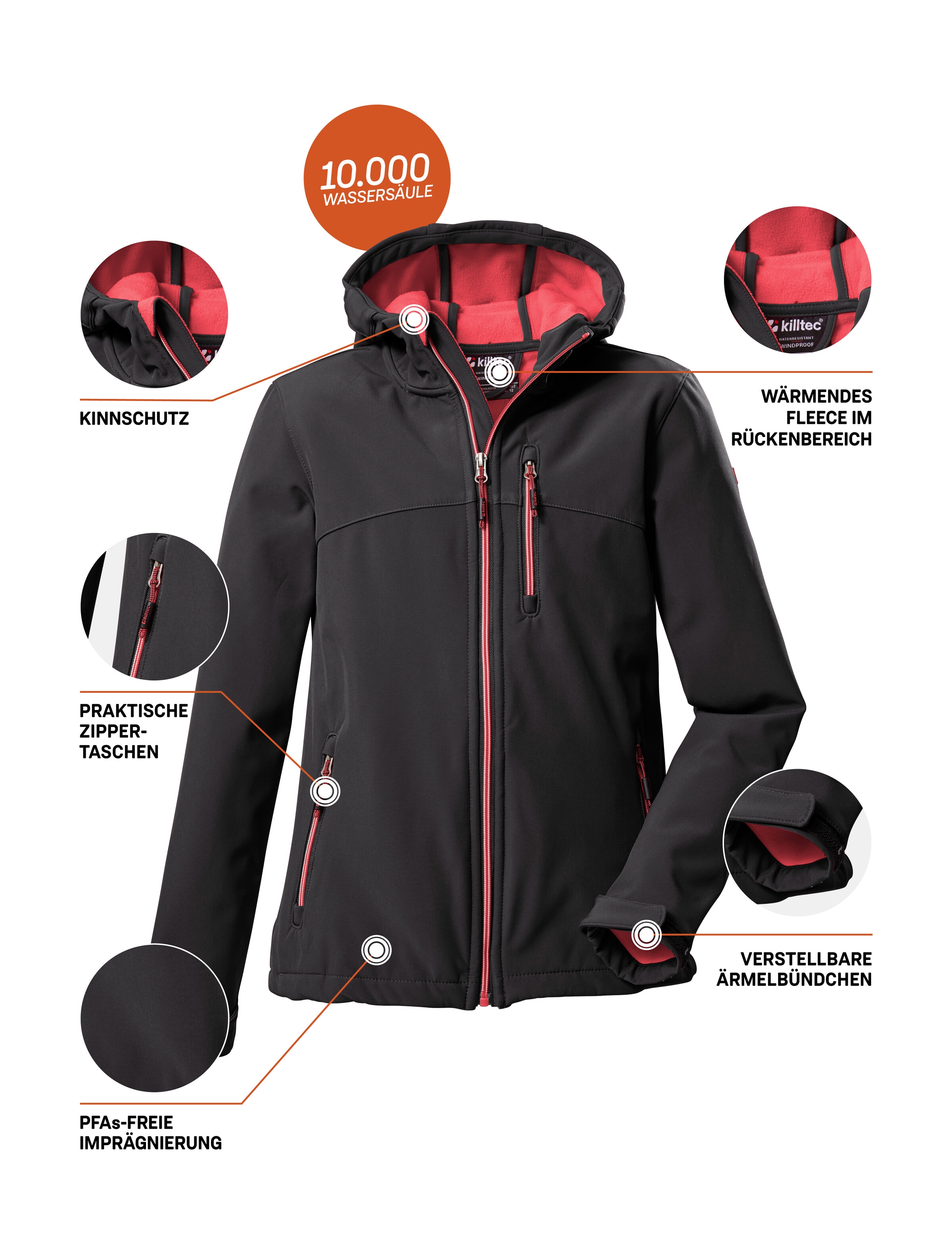 Killtec Softshelljacke »Girls Softshelljacke« Wasserabweisend, verstellbare Kapuze u Ärmel, Fleece-Innenfutter