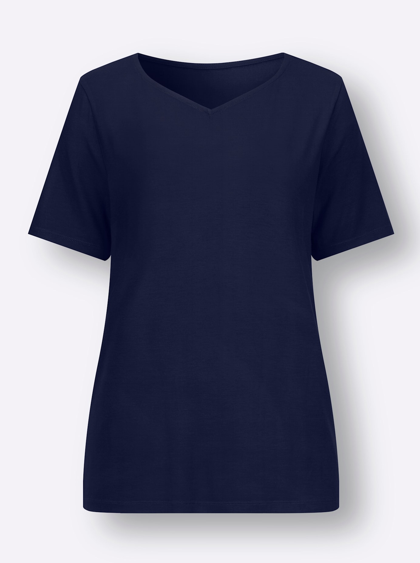 Kurzarmshirt CLASSIC BASICS "Kurzarm-Shirt", Damen, Gr. 38, blau (marine), 95% Viskose, 5% Elasthan, unifarben, herzförmiger Ausschnitt, Shirts 2