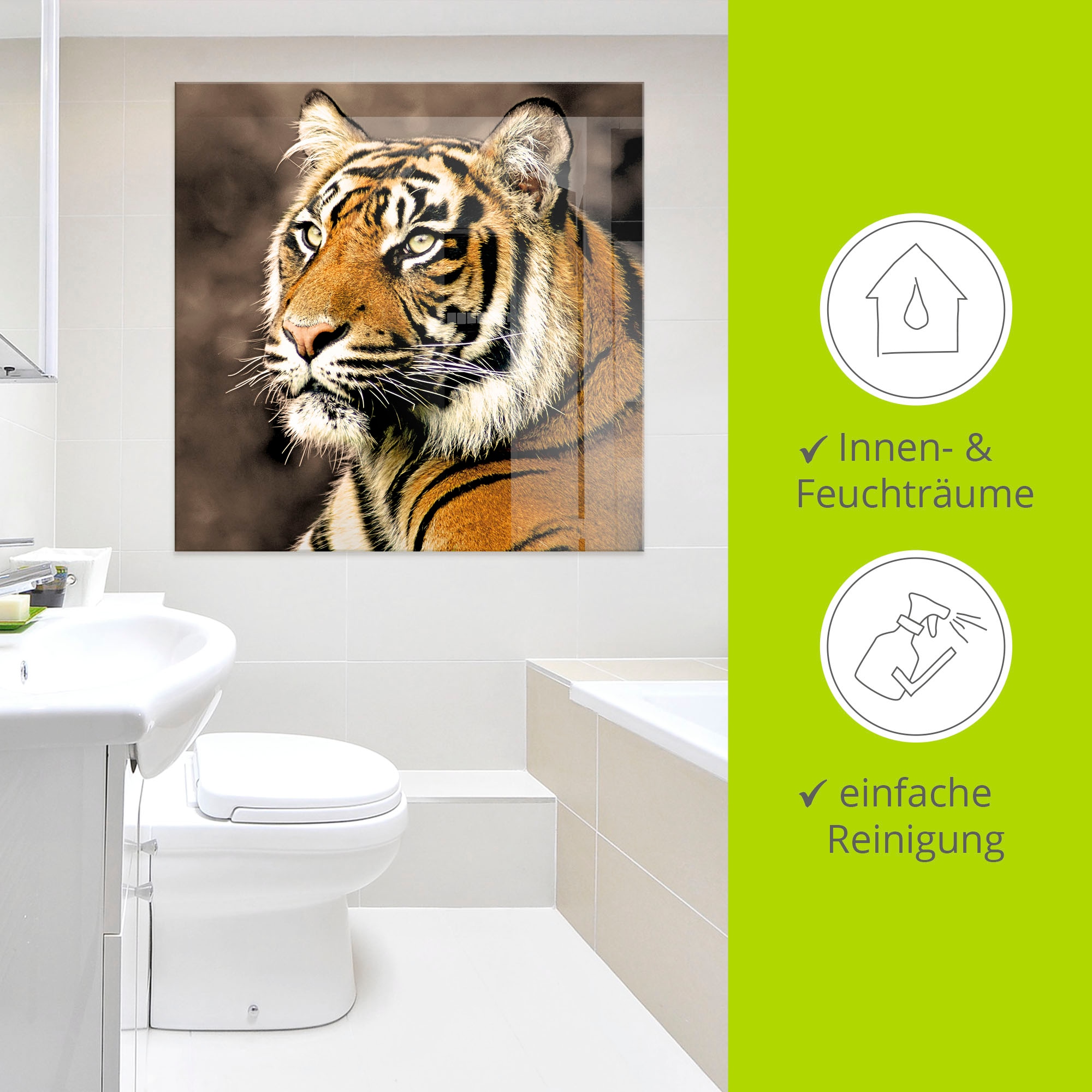 Artland Glasbild »Tiger_sepia«, Wildtiere, (1 St.), in verschiedenen Größen