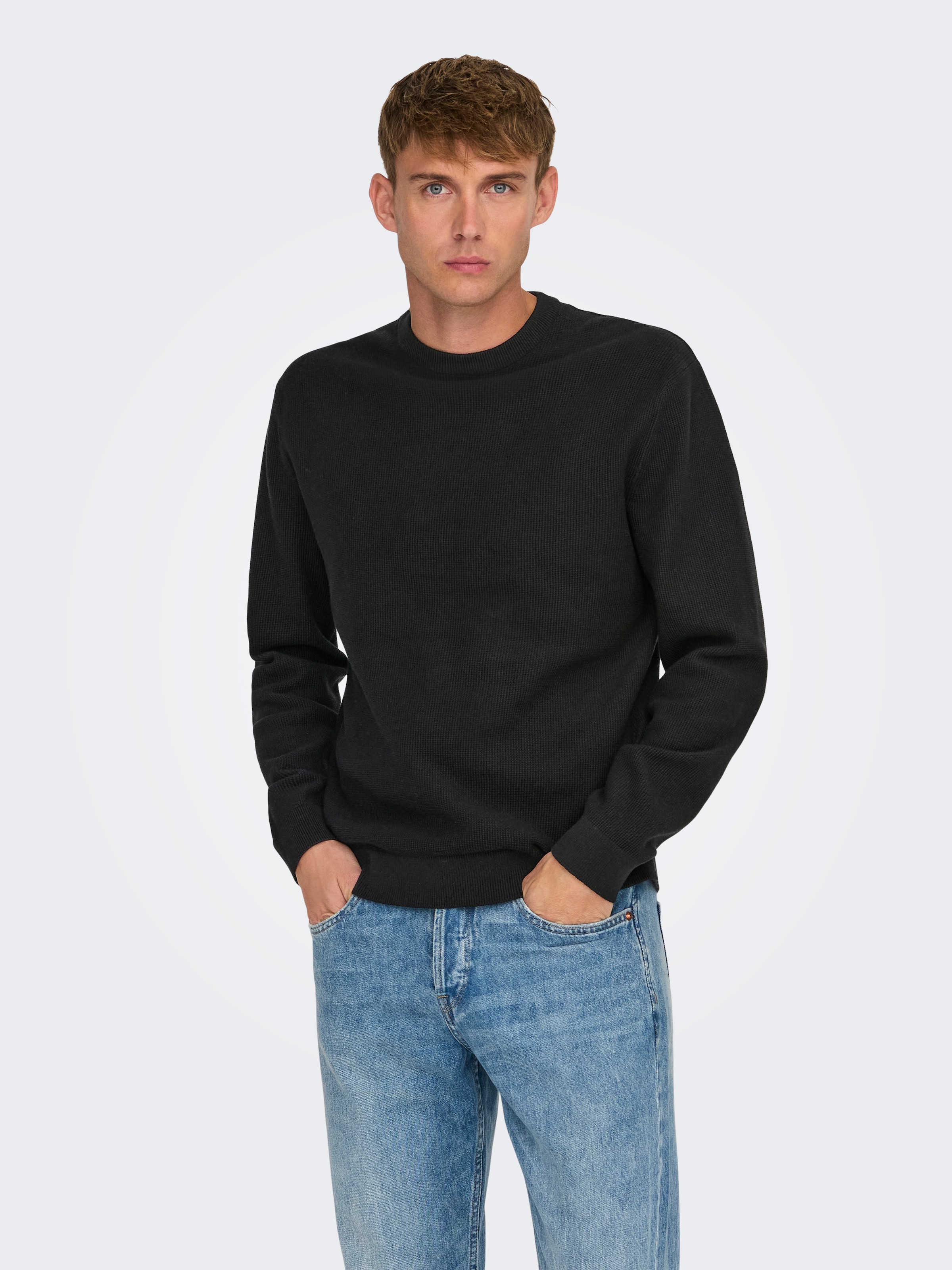 ONLY & SONS Rundhalspullover "ONSTONY DS 12 LS WAFFLE CREW KNIT" Baumwolle, günstig online kaufen