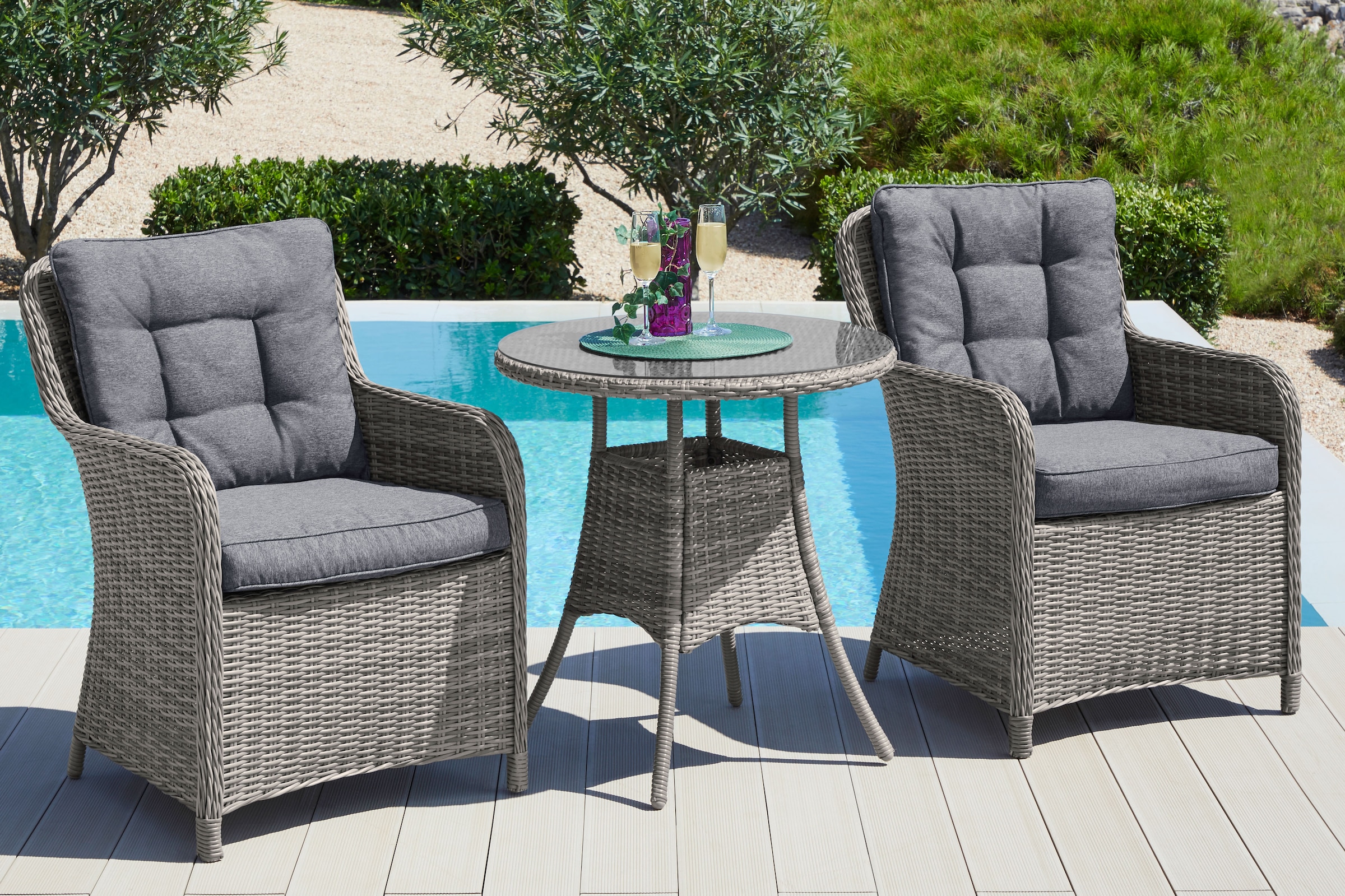 KONIFERA Garten-Essgruppe "Menorca" Set, 2x Sessel, 1x Tisch Ø 70 cm, inkl. günstig online kaufen