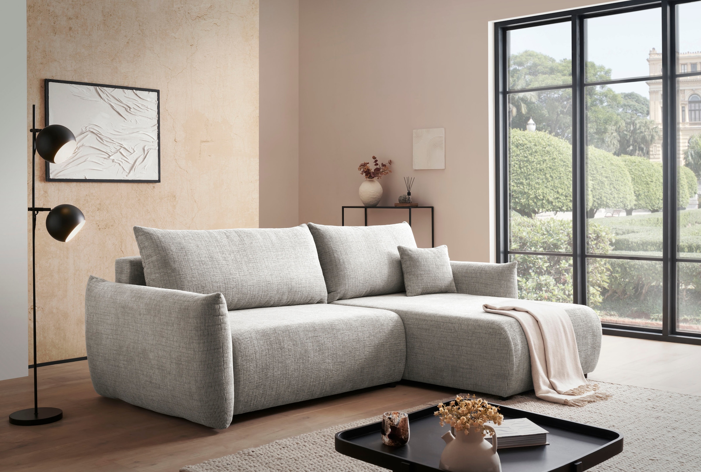 Home affaire Ecksofa "MAVAS Schlafsofa mit Bettkasten, L-Form," ca.257/127c günstig online kaufen
