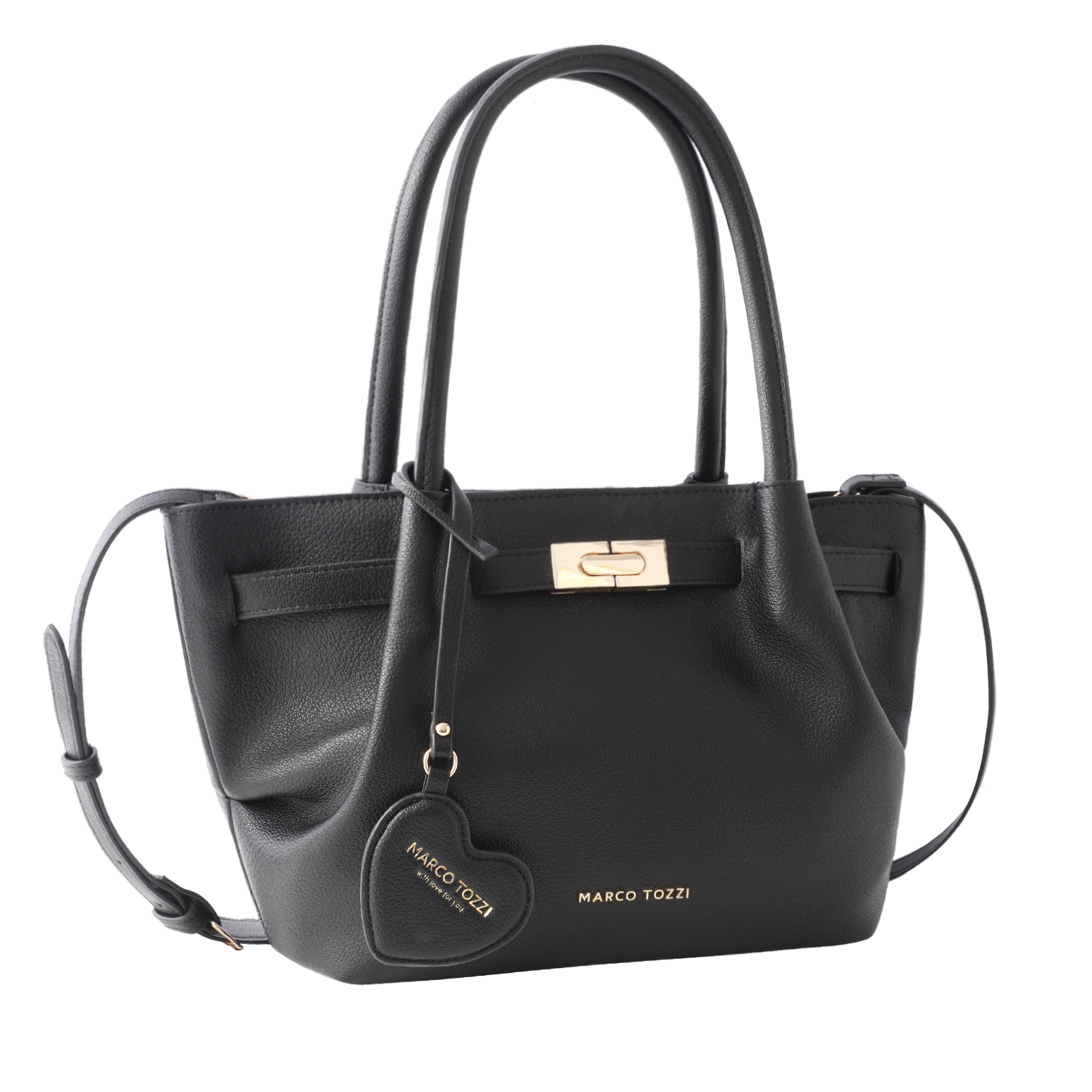 Henkeltasche MARCO TOZZI, Damen, schwarz, Lederimitat, Taschen, Damen Tragetasche mit Zierschnalle und Herz-Anhänger