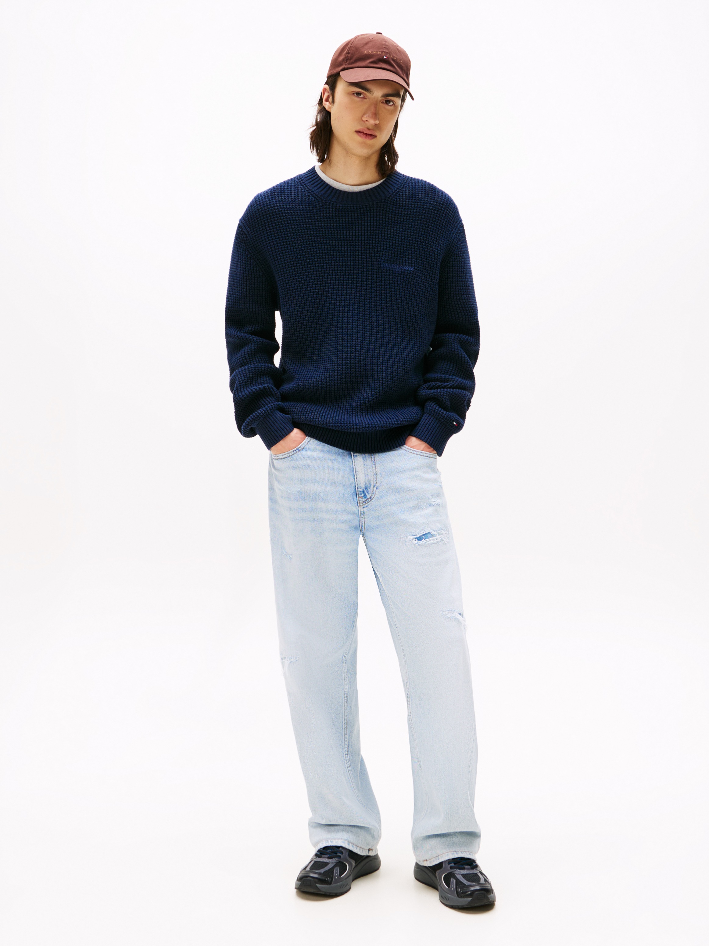 Thumbnail - Tommy Jeans Strickpullover "TJM SCRIPT CHUNKY" Regular Fit, Rundhals Waffelpique Strick