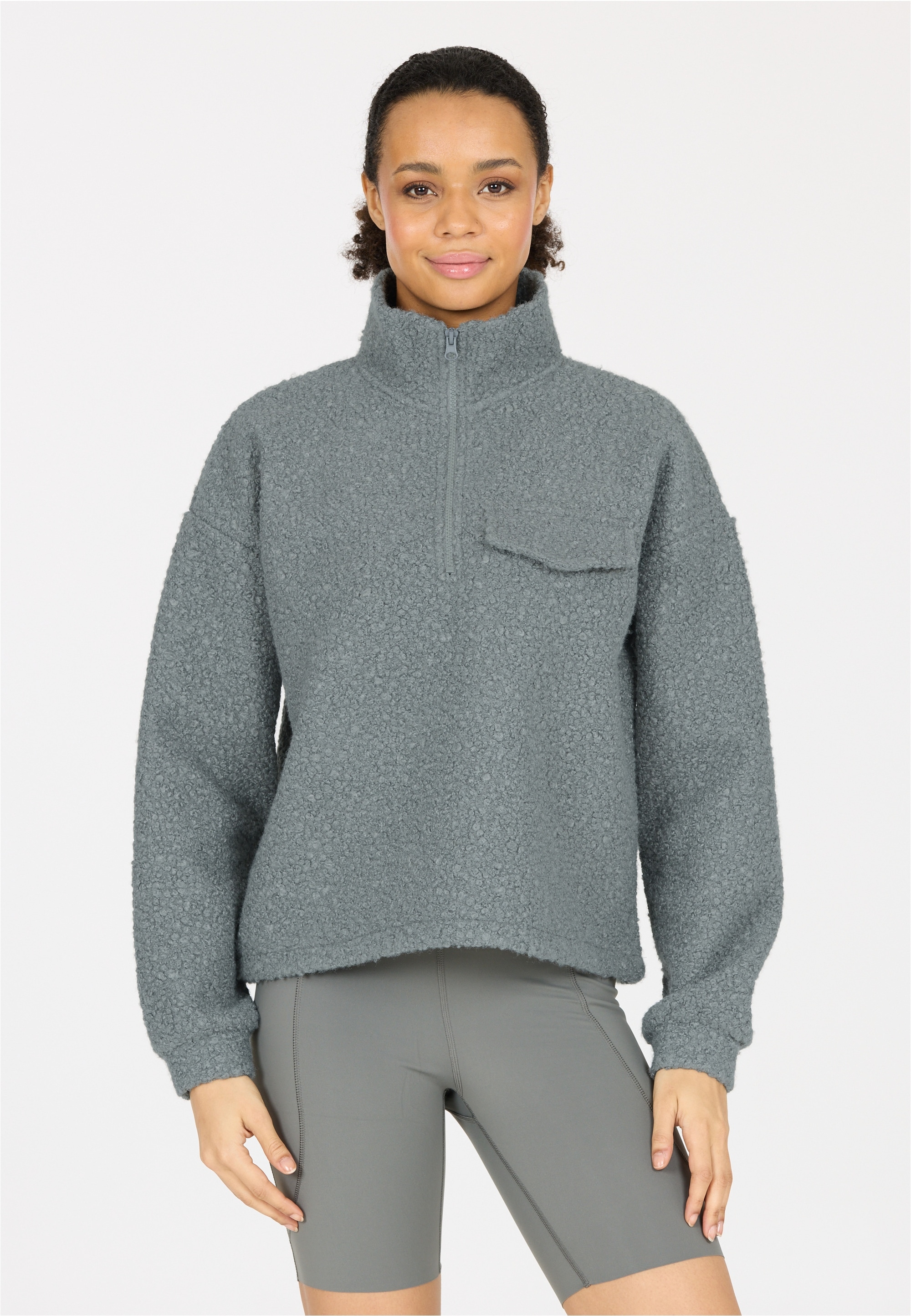 ATHLECIA Strickpullover "Florrie" mit Teddy-Fleece und halbem Reißverschluss