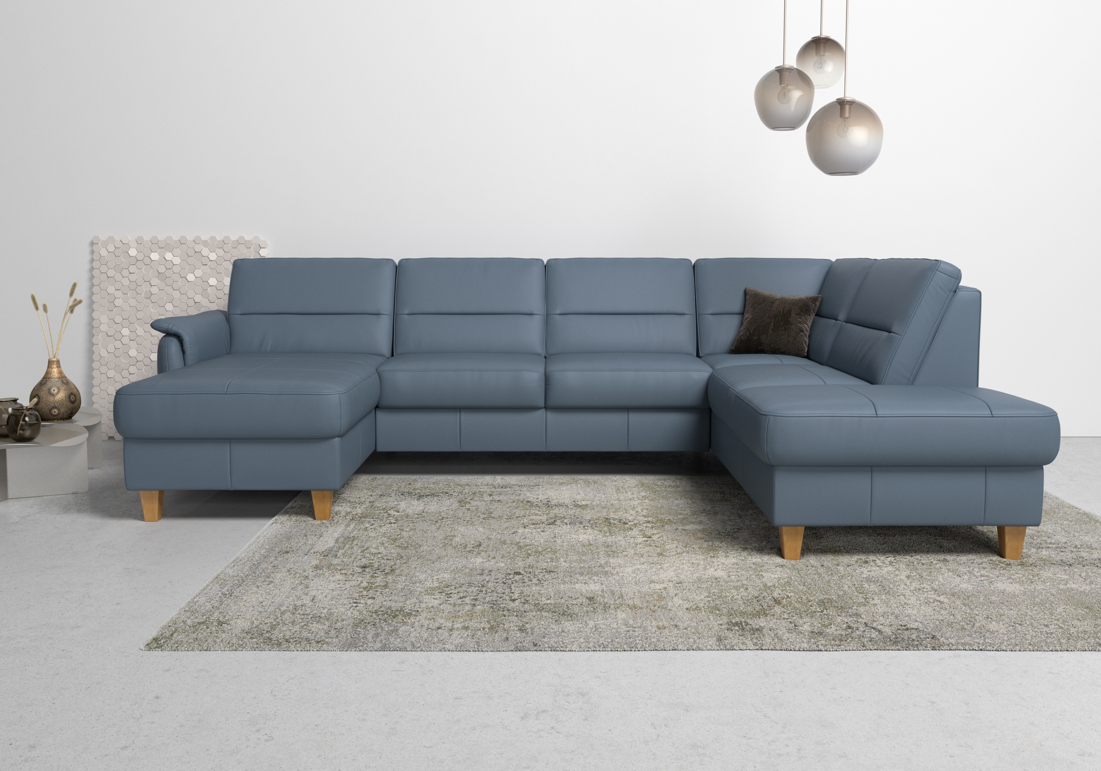 Home affaire Wohnlandschaft "Palmera U-Form, B: 308 cm, große Stoff + Leder Auswahl" optional Schlaffunktion & Bettkasten, Federkern, XXL-Wohnlandschaft