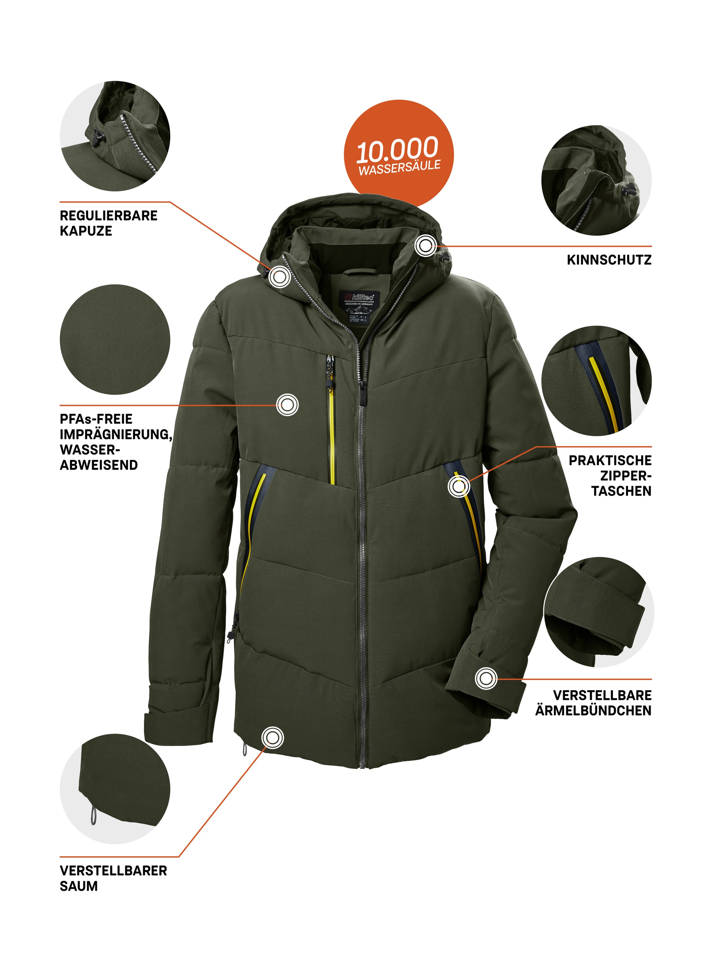 Killtec Steppjacke »KOW 1 MN QLTD JCKT«, Wasser- und windabweisende Funktionsjacke, Kapuze, recyceltes Material