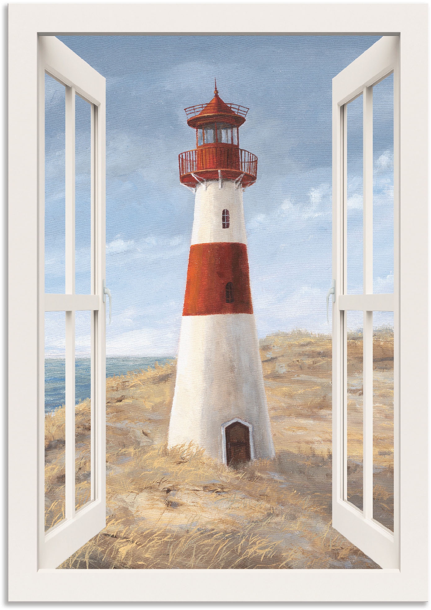 Artland Wandbild "Leuchtturm I Fensterblick" Gebäude 1 Stk. tlg. als Alubild, Leinwandbild, Poster in verschied. Größen