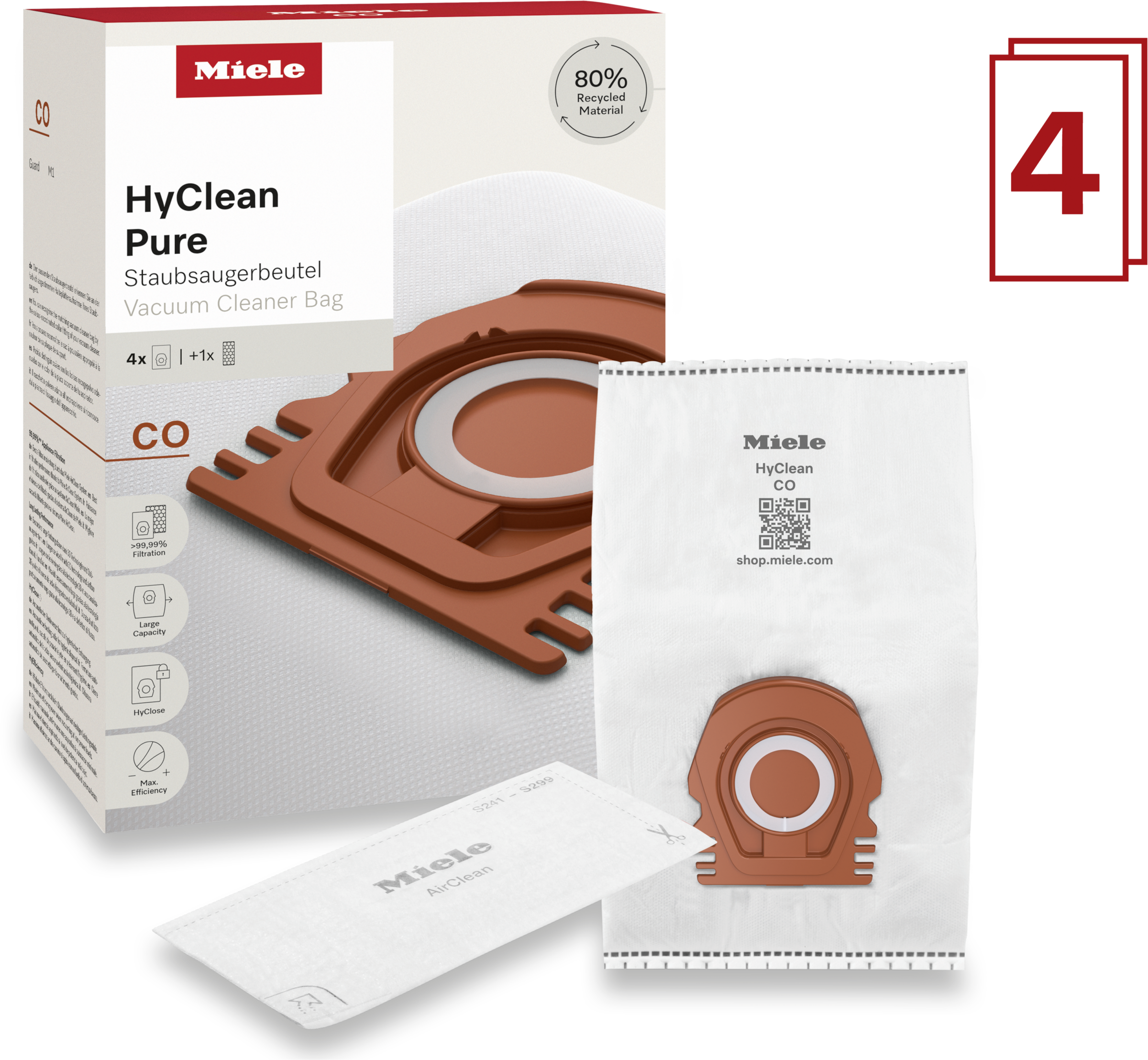 Miele Staubsaugerbeutel "HyClean Pure CO", (Packung, 5 St.), Miele Original Zubehör, mit bester Filtrationsleistung