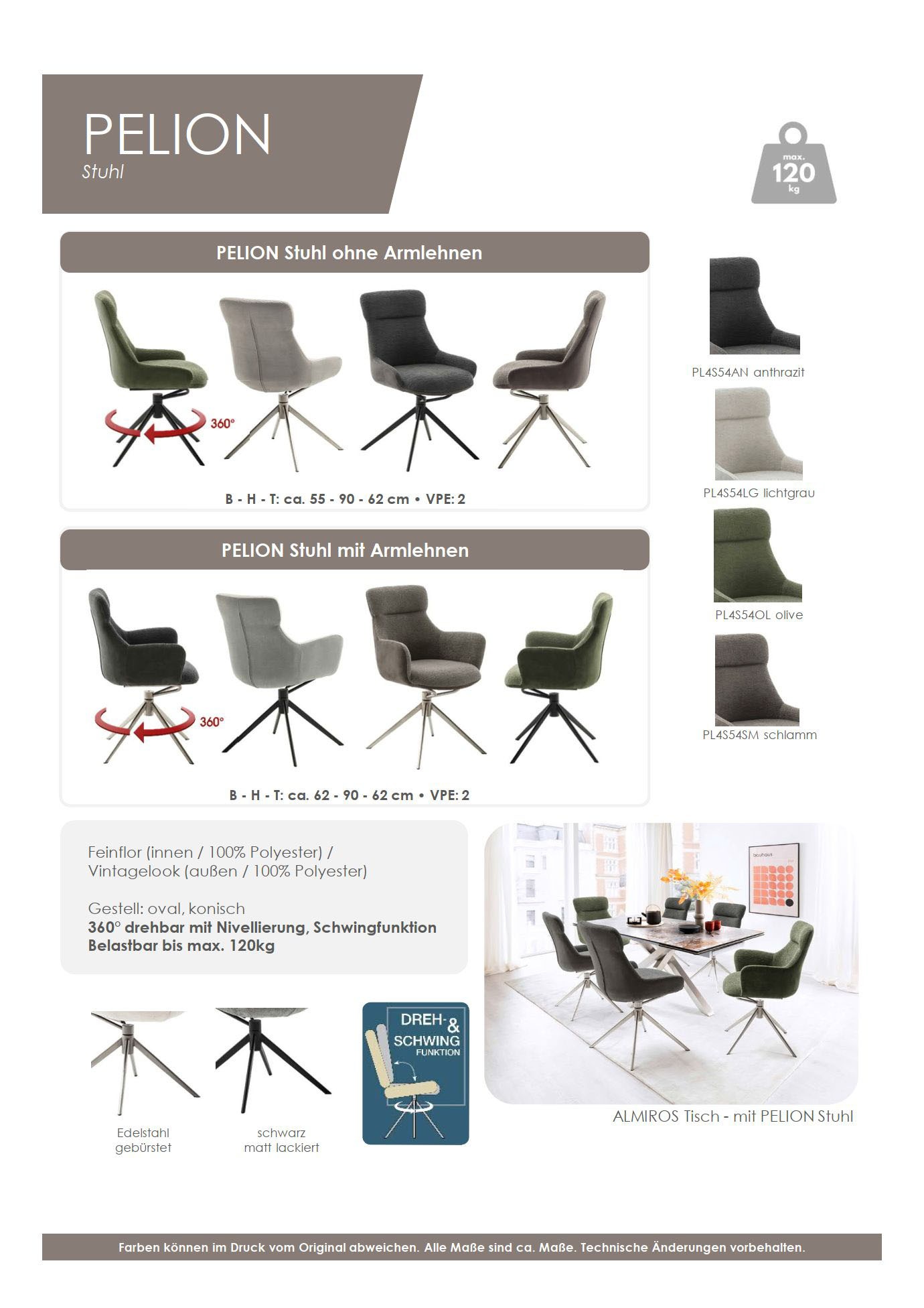 Thumbnail - MCA furniture Esszimmerstuhl "PELION" () Feingewebe (2er-Set), drehbar 360, Dreh- & Schwingfunktion, Sitzhöhe ca. 50 cm