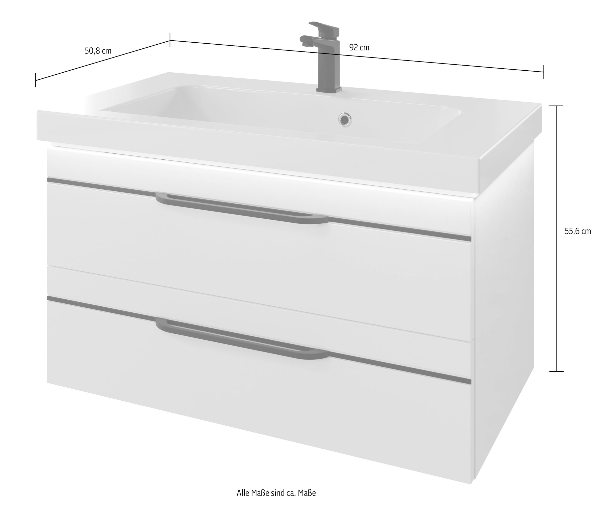 Saphir Badmöbel-Set »Balto 2-teilig Mineralmarmor-Waschtisch mit LED-Spiegel, Waschplatz«, (2 St.), 92 cm breit, mit 2 Schubladen, Badschrank inkl. Schubladendämpfer