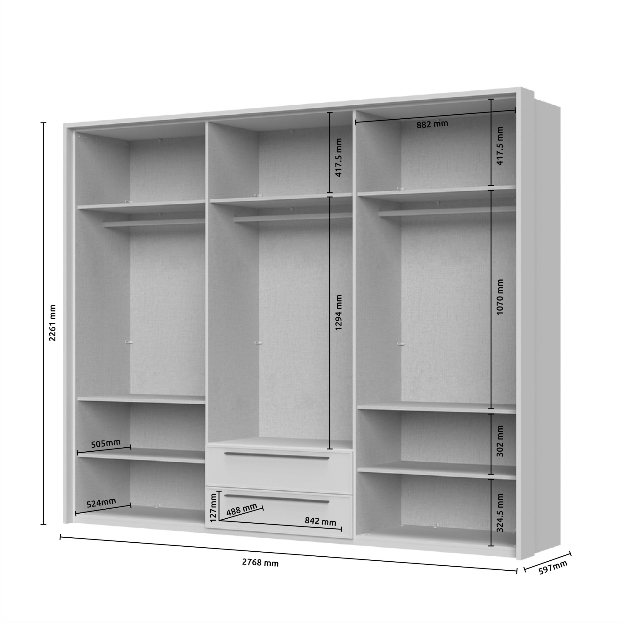 Places of Style Drehtürenschrank »Opera mit oder ohne Kranz inkl. LED-Bel.,B 227,272,317 oder 362 cm«, UV lackiert, Soft Close Funktion, Höhenverstellbare Füße