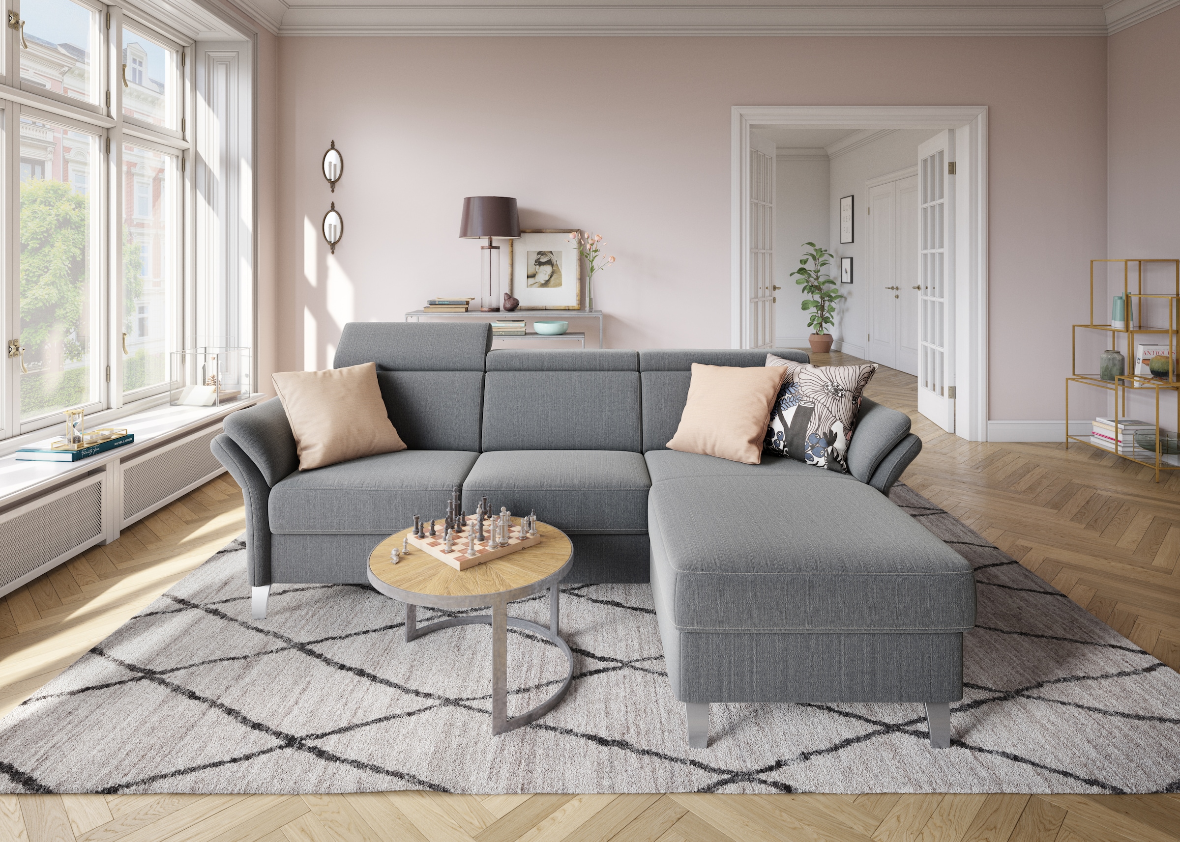 sit&more Ecksofa »Vincenzo L-Form« inklusive Kopfteilverstellung, wahlweise mit Bettfunktion, Bettkasten