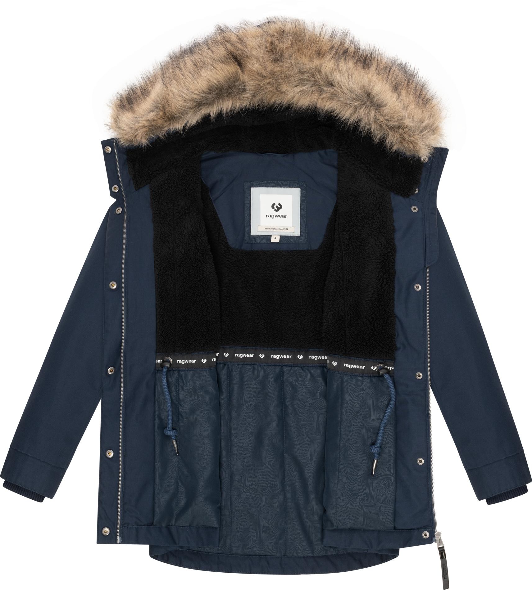 Ragwear Winterjacke »Tawny Short YOUMODO«, mit Kapuze, Warme Jacke mit großer Kapuze und Kunstfellkragen