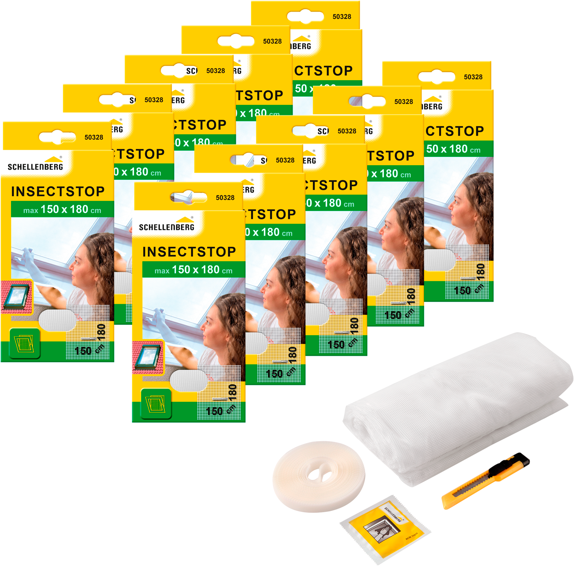 SCHELLENBERG Fliegengitter-Gewebe "für Dachfenster mit Reißverschluss", B/H: 150cm x 180cm, 10er Pack, weiß, Insektenschutzgitter, Insektenschutz