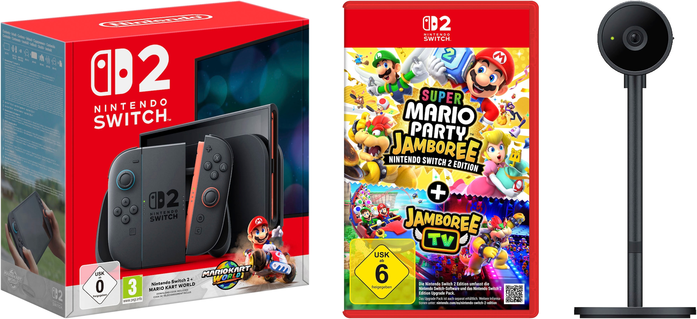 Spielekonsole "Switch 2 (Mario Kart World Bundle) + Mario Party Jamboree + Kamera", B:27,2cm H:16,6cm T:1,39cm, schwarz, NINTENDO SWITCH 2,