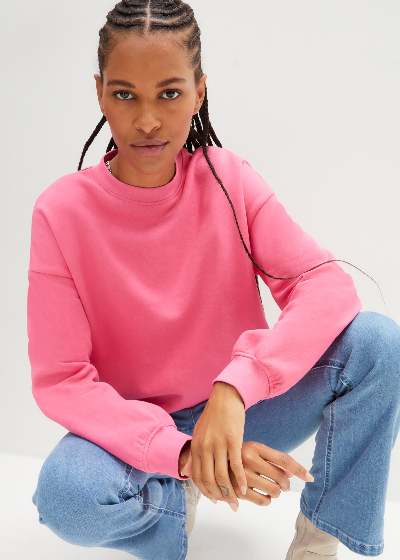bonprix Sweatshirt, Oversize-Passform, aus reiner Baumwolle, elastische Bündchen
