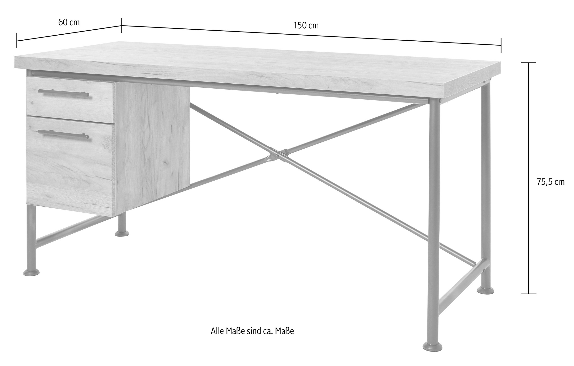 Jahnke Schreibtisch »CRAFT«, Schreibtisch im Industrie-Design, wechselseitig montierbar