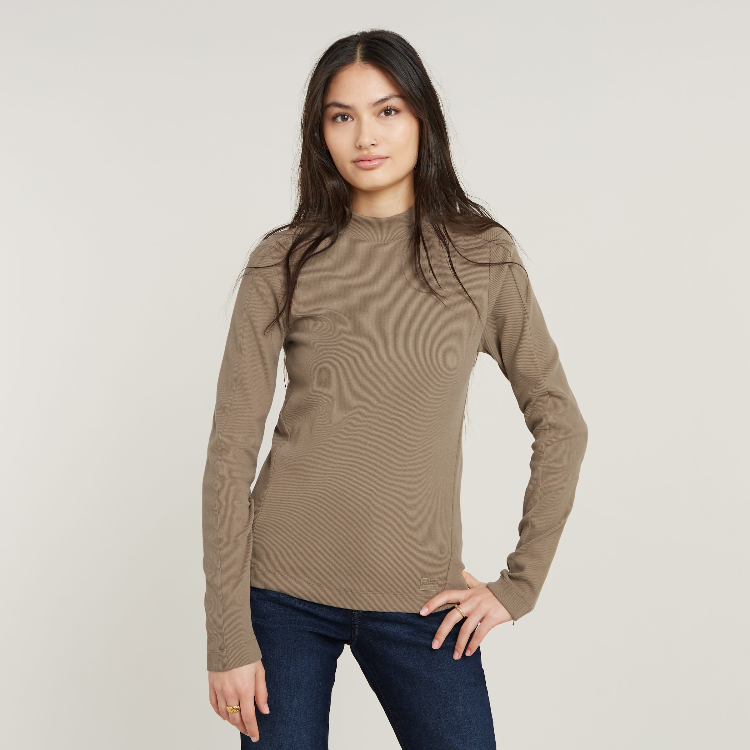 G-STAR Longsleeve "Rib Mock Top", mit Markenschriftzug am Kragen günstig online kaufen