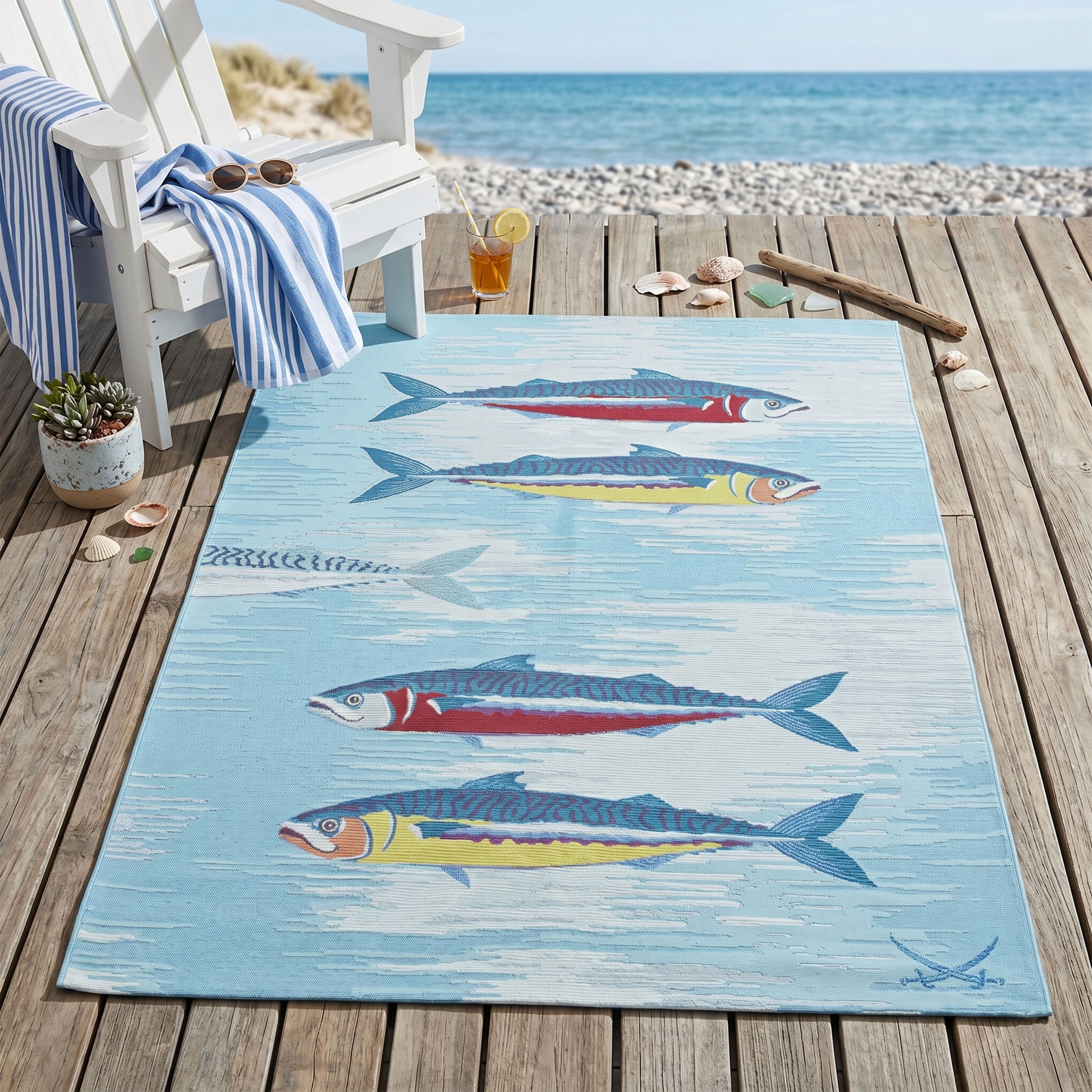 Sansibar Teppich "Rantum Beach SA-015" rechteckig 5 mm Höhe Flachgewebe, modernes Design, Motiv Fische, In- & Outdoor geeignet