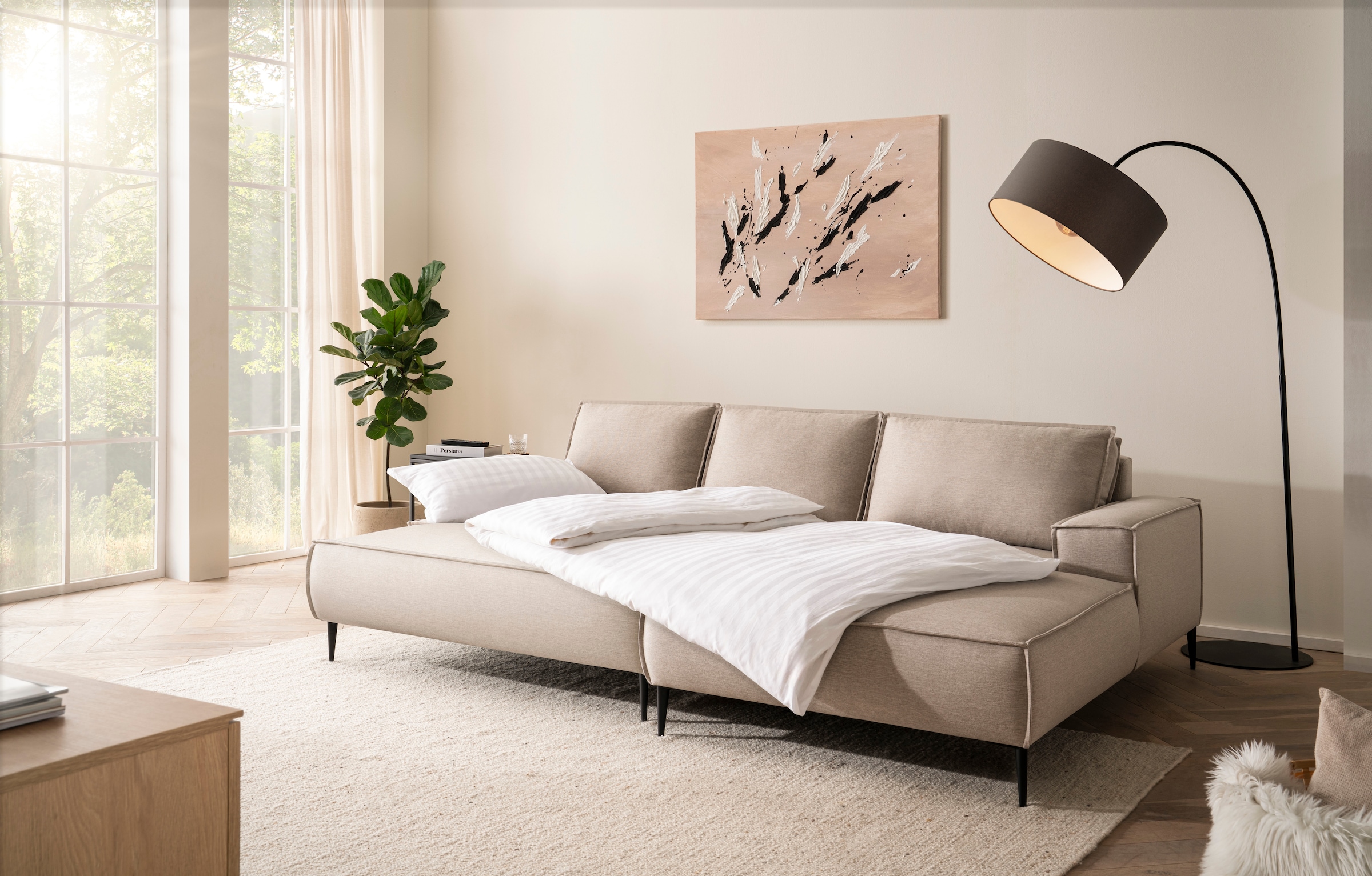 andas Sitzgruppe »TVINNU, Polsterecke L-Form, Schlaffunktion, mit Hocker«, (Set, 2 tlg.), stellbar zum Schlafsofa (Krokodilverbinder)