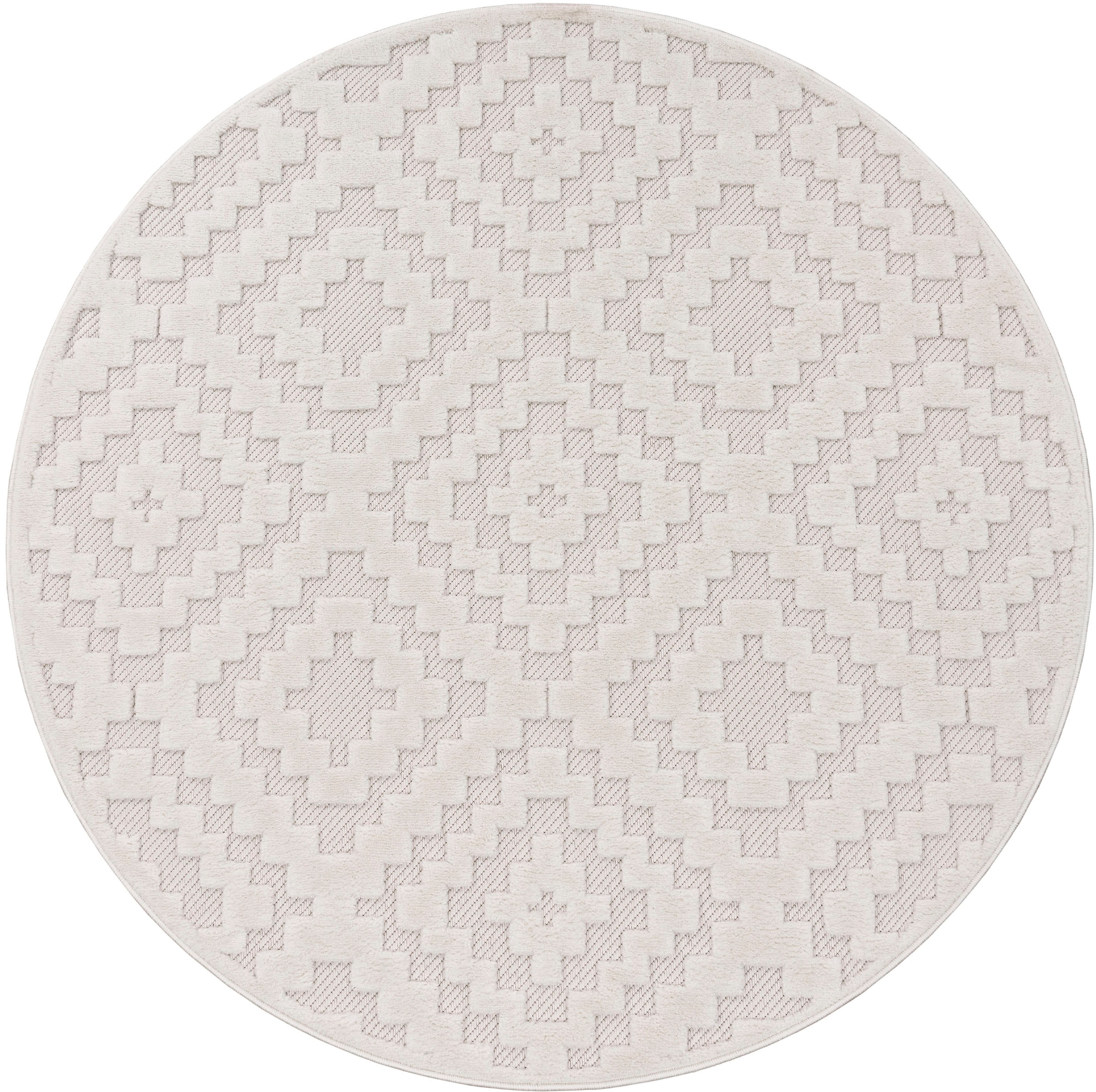 Paco Home Teppich »233-82-Livorno 672«, rund, Uni-Farben, Scandi, Rauten  Muster, Hoch-Tief Effekt, Outdoor geeignet | BAUR