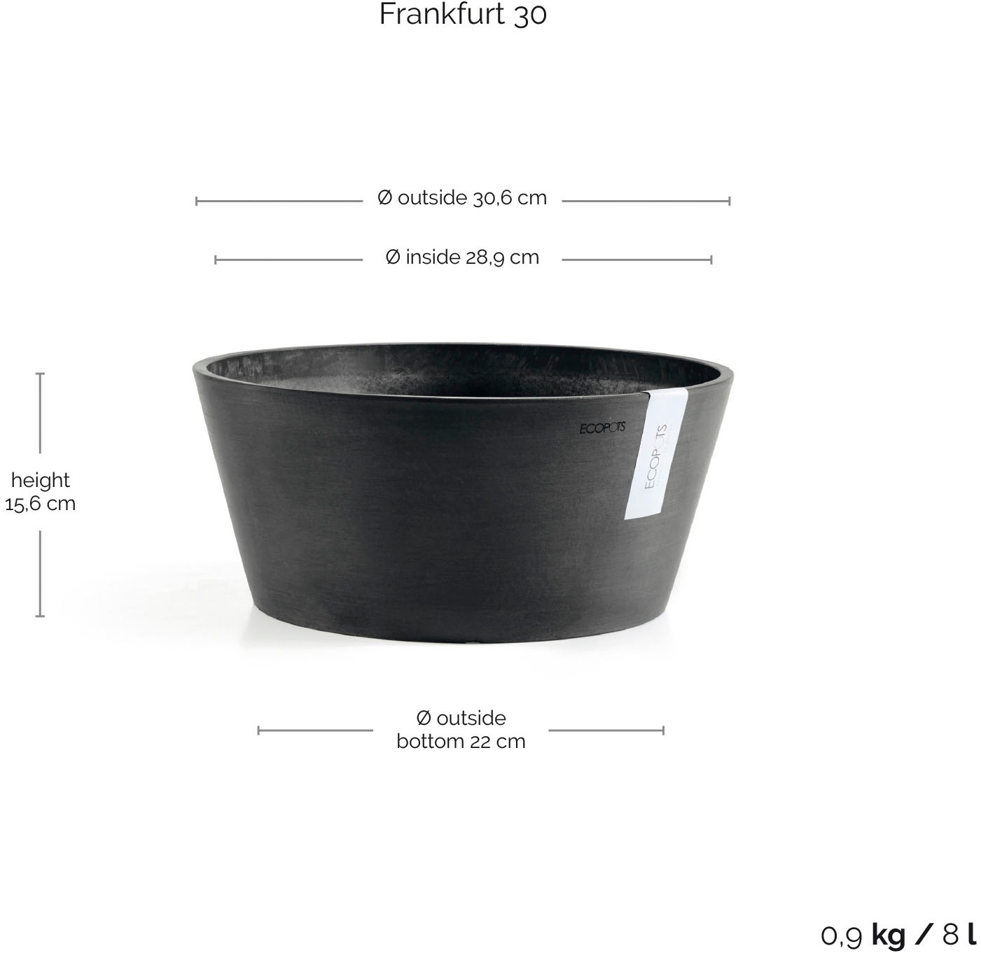 ECOPOTS Blumentopf »FRANKFURT Dark Grey« BxTxH: 30,5x30,5x15 cm