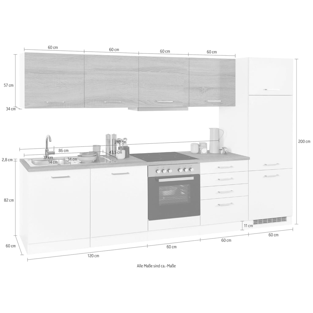HELD MÖBEL Küchenzeile »Visby«, mit E-Geräten, Breite 300 cm inkl. Kühlschrank