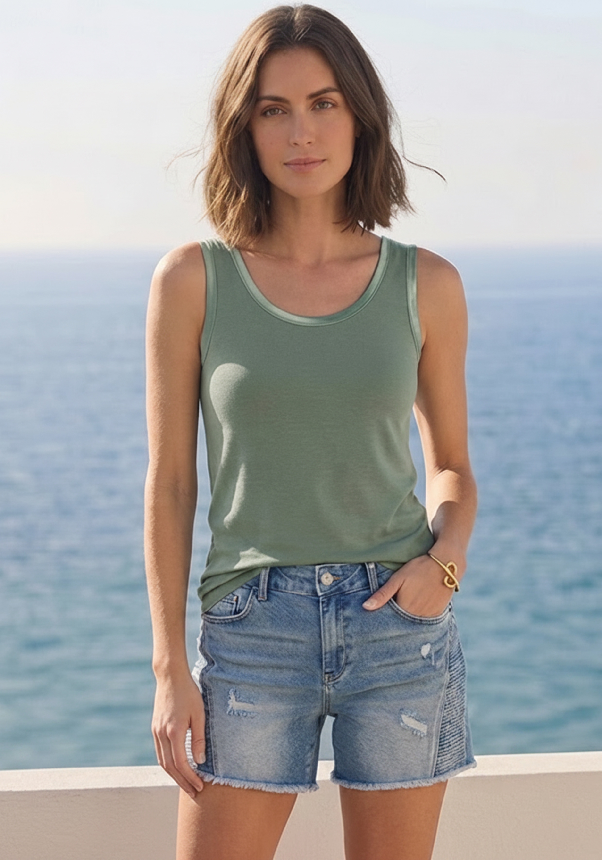 Laura Scott Tanktop mit Satin-Kante, figurnah, ärmellos, aus Baumwolle
