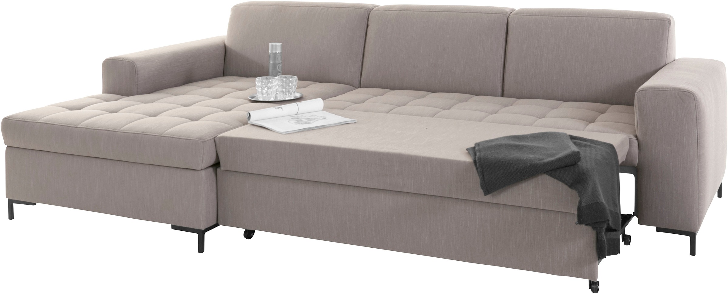 OTTO products Ecksofa »Grazzo L-Form«, hochwertige Stoffe aus recyceltem Material, Steppung im Sitzbereich