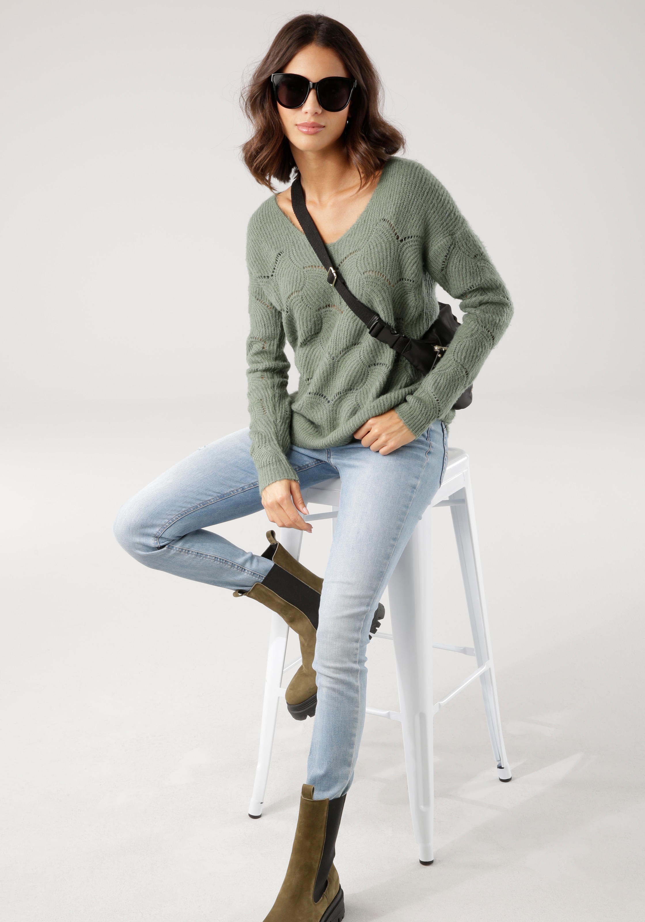Laura Scott Strickpullover, mit modischem Strickmuster
