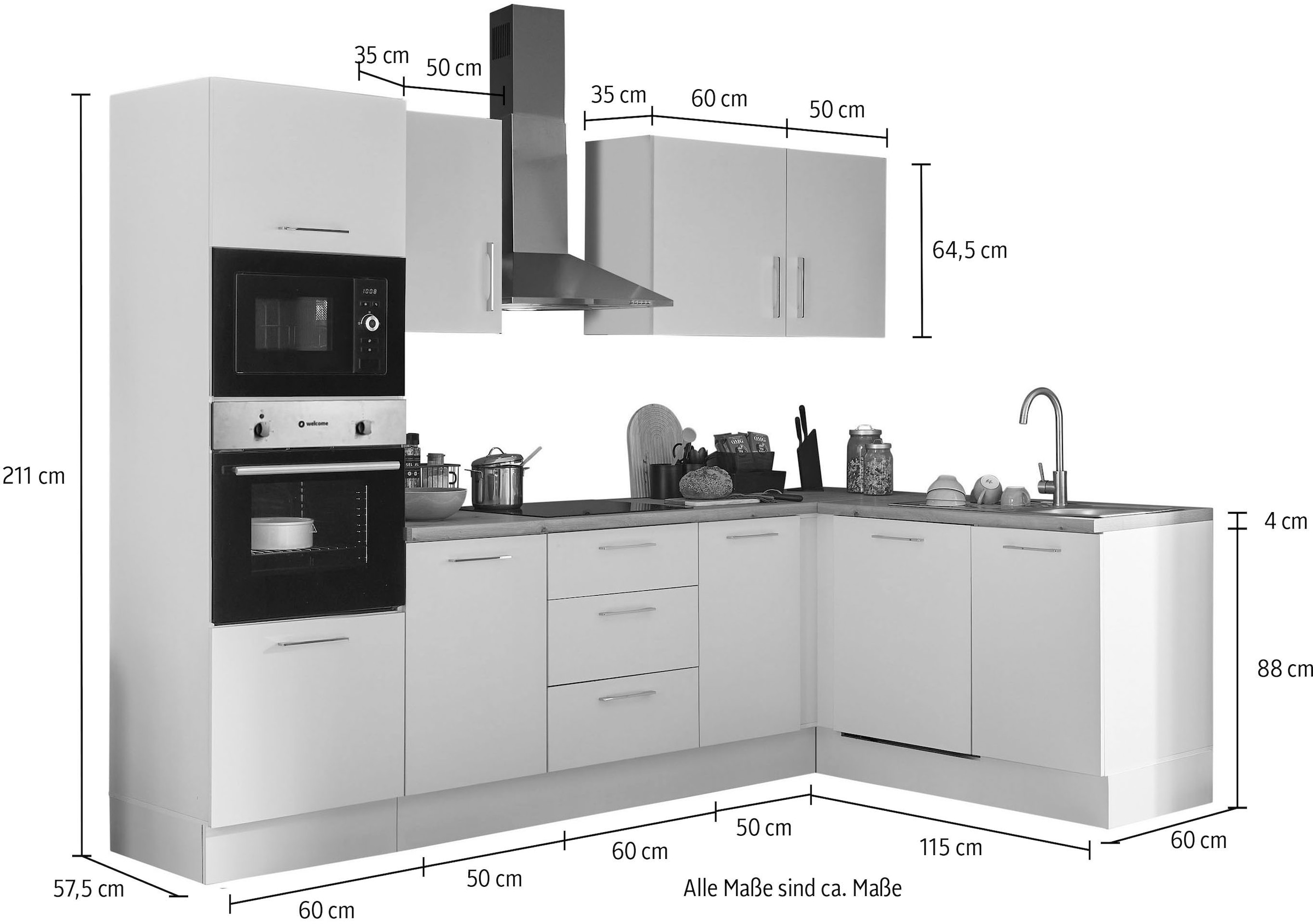 BASIC by Balculina Winkelküche »Turin«, Stellbreite 280x175 cm, wahlweise mit E-Geräten