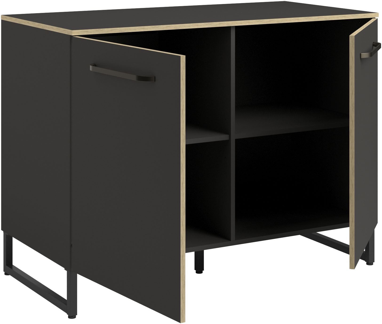Parisot Schrank-Set »Wave 1, Küchenschrank, Buffetset, Küche«, (Set, 9 St., 4xUnterschrank, Theke/Arbeitsplattenergänzung.,3x Hochschrank, Regal), Türen mit Softclose Funktion, Thekenplatte aus Eiche - funiert