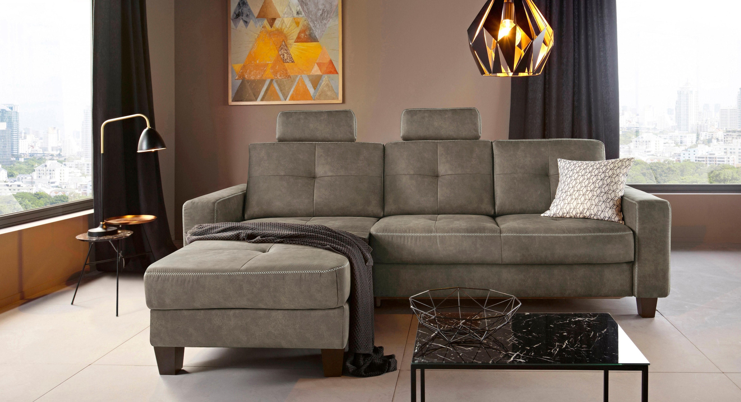 Places of Style Ecksofa »Varese L-Form«, Recamiere wahlweise mit elektrischer Relaxfunktion, 2-Sitzer-Element